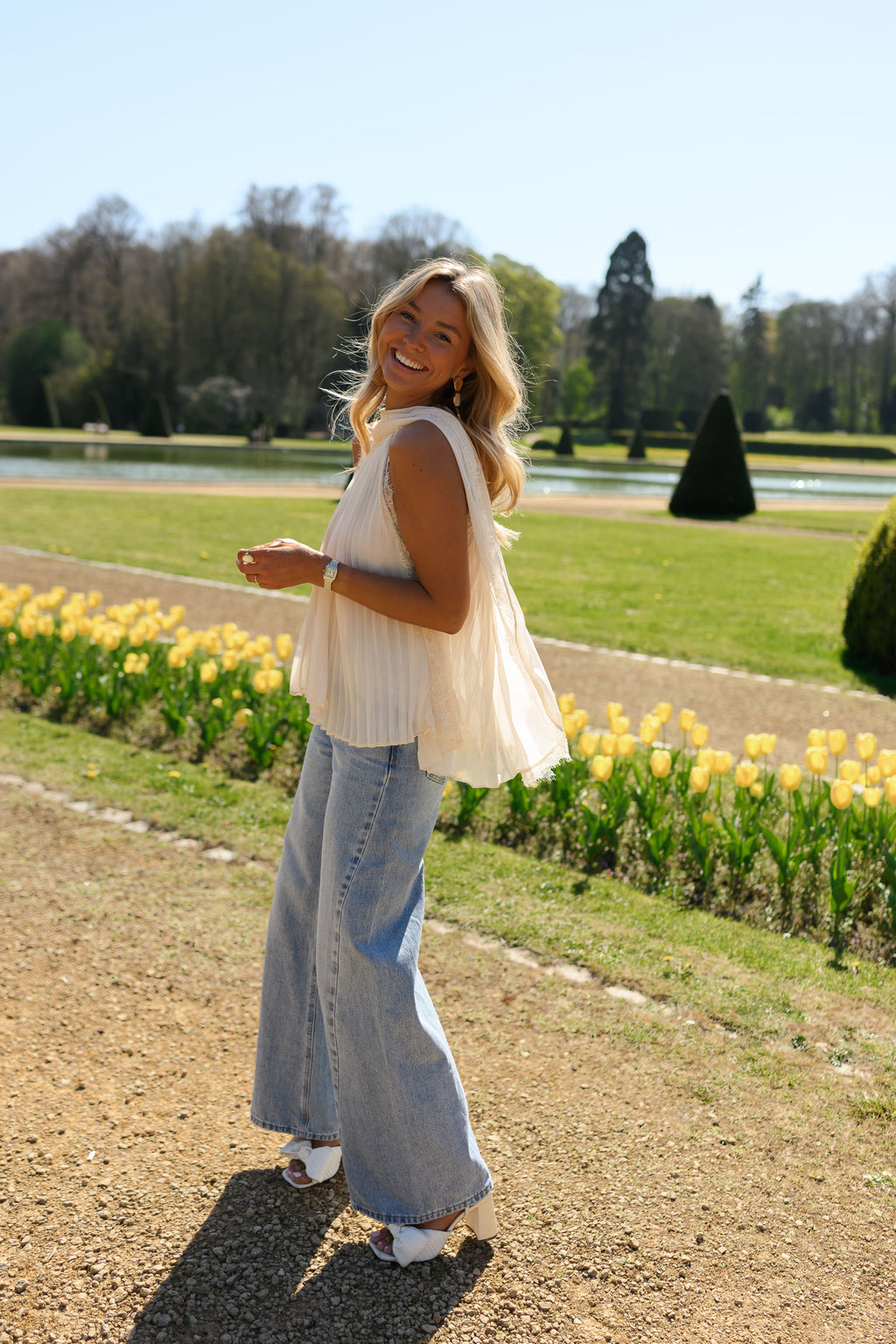 Beige Lace Nath Pleated Top | Easy Clothes | Easy Clothes North