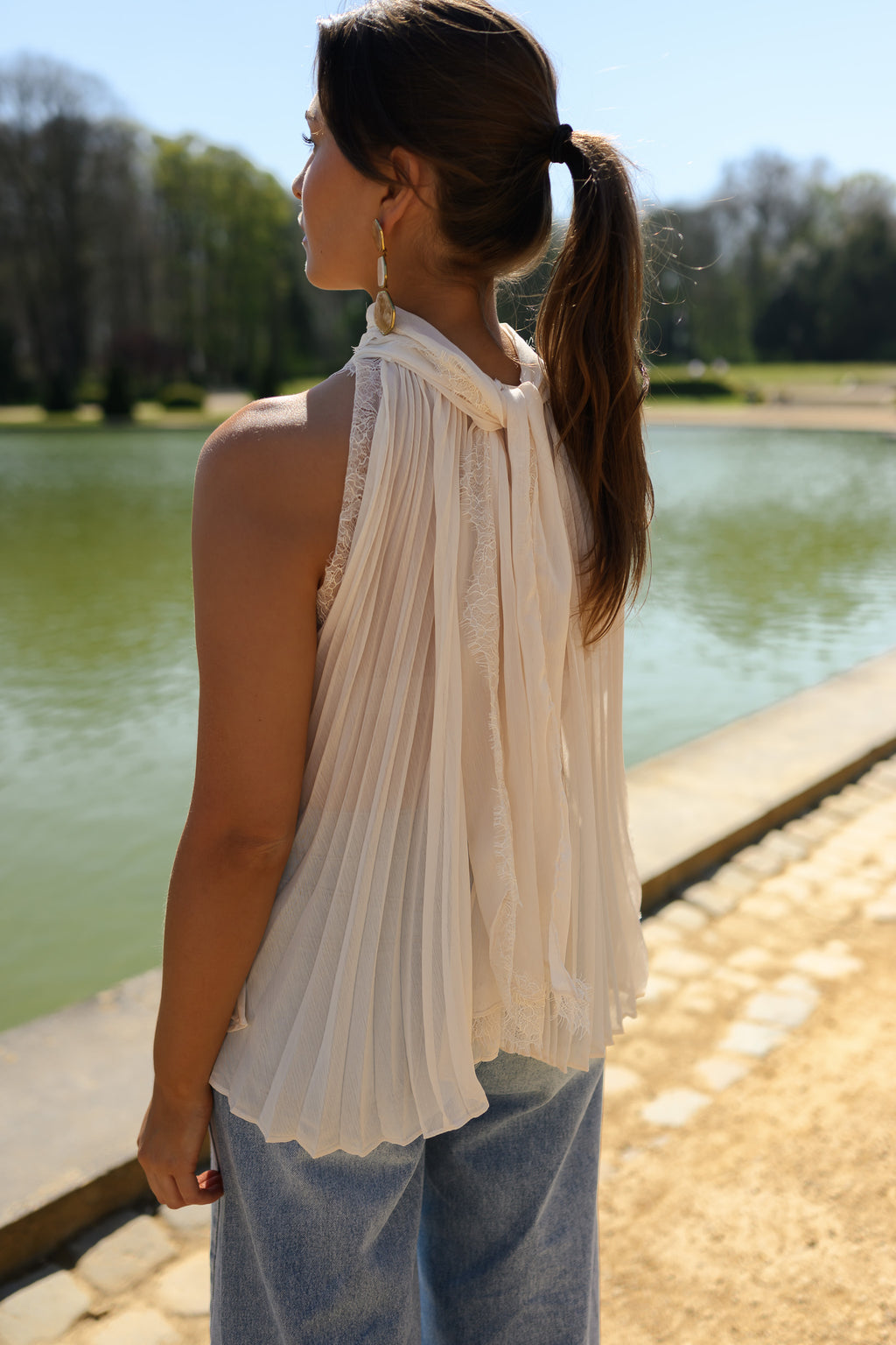 Beige Lace Nath Pleated Top | Easy Clothes