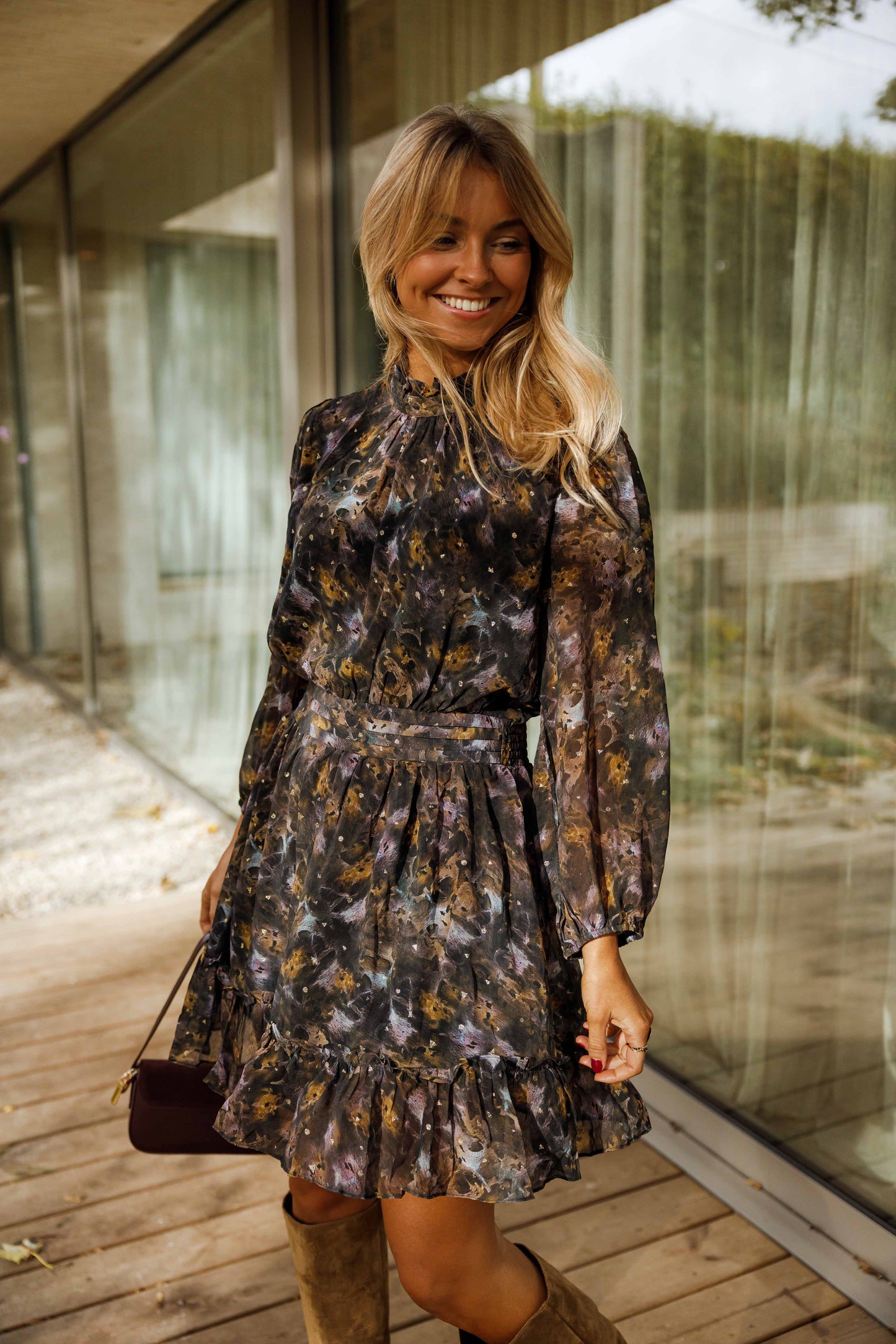 Black Patterned Alexandra Dress