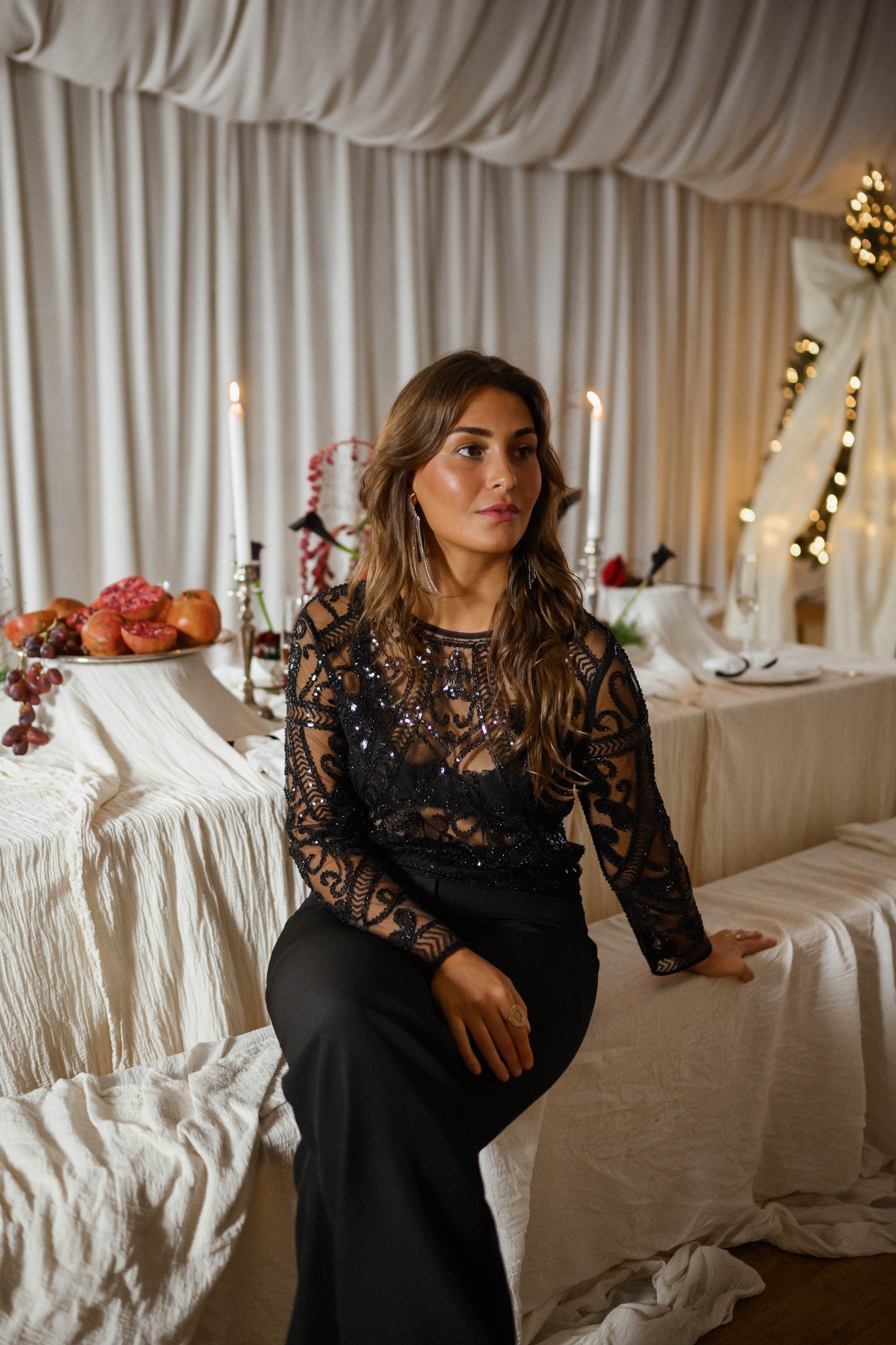 Black Sequin Lea Blouse