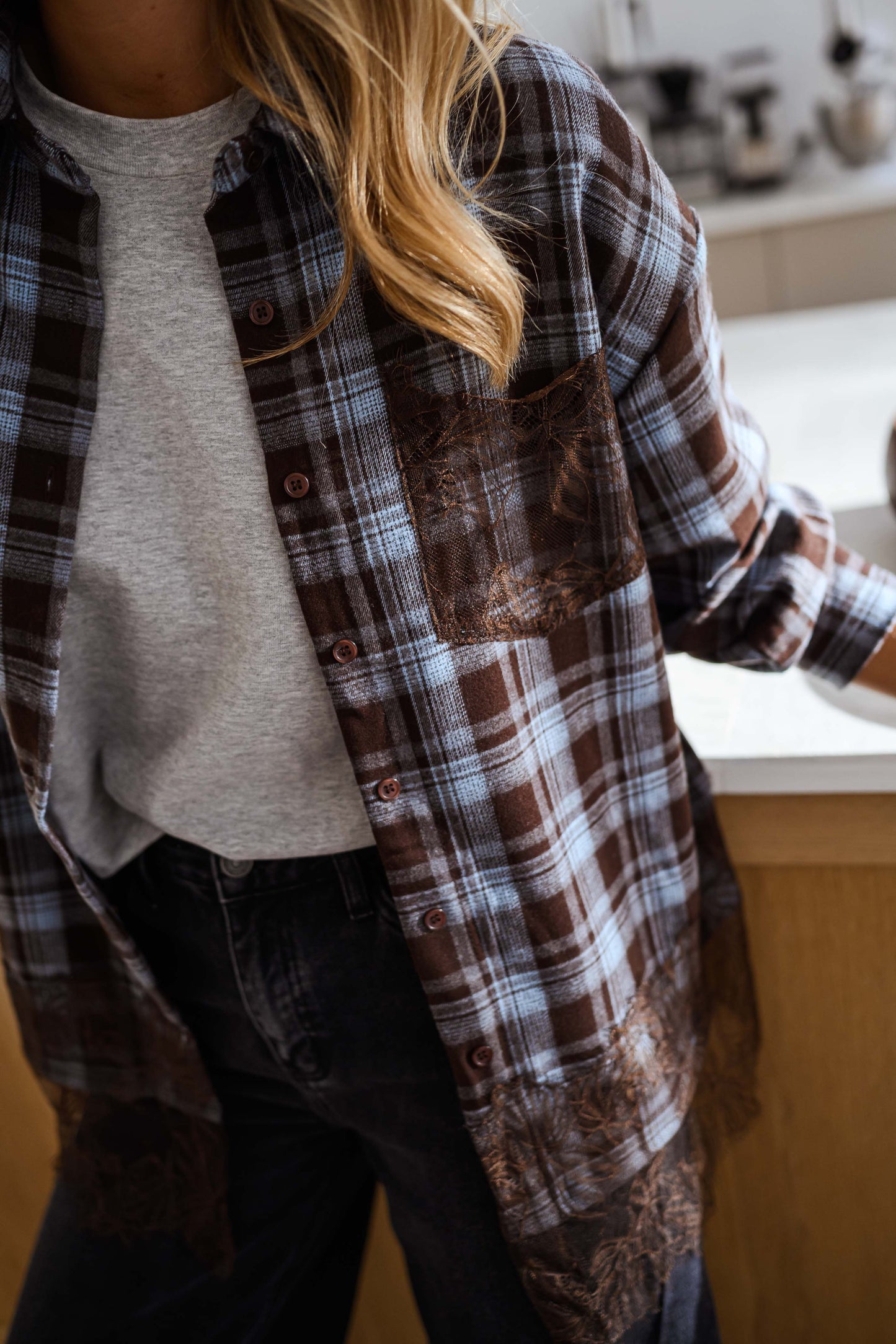 Blue and Brown Checkered Netta Shirt