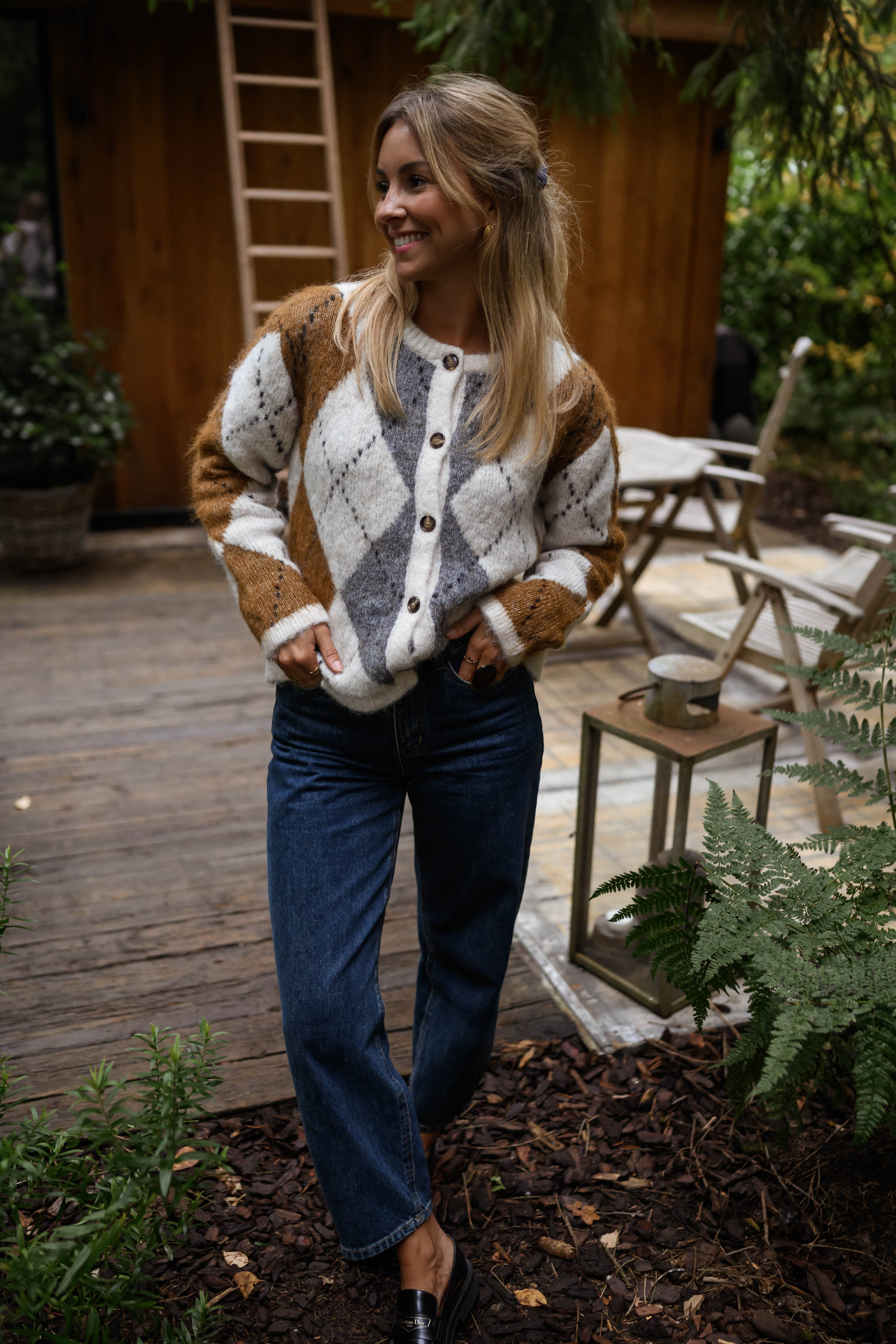 Brown Checkered Diaz Cardigan