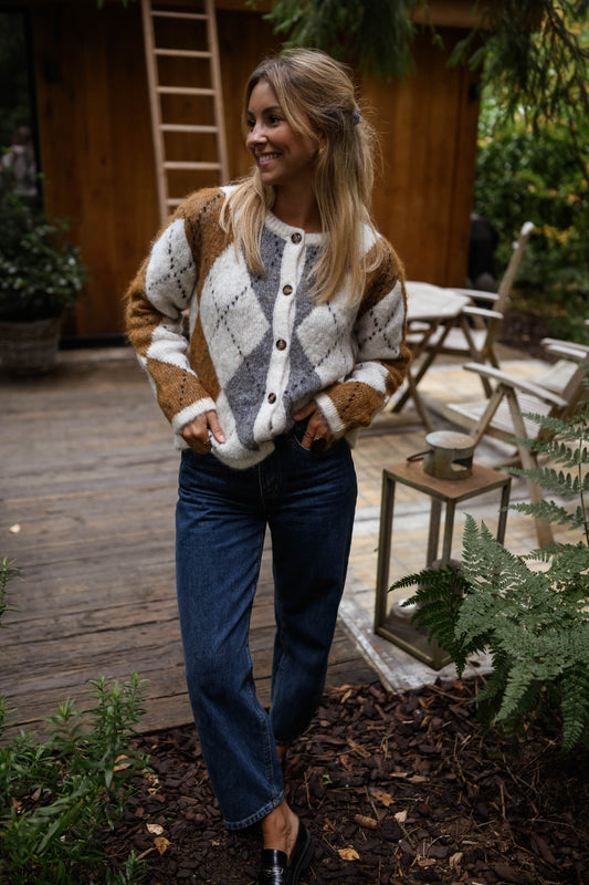 Brown Checkered Diaz Cardigan