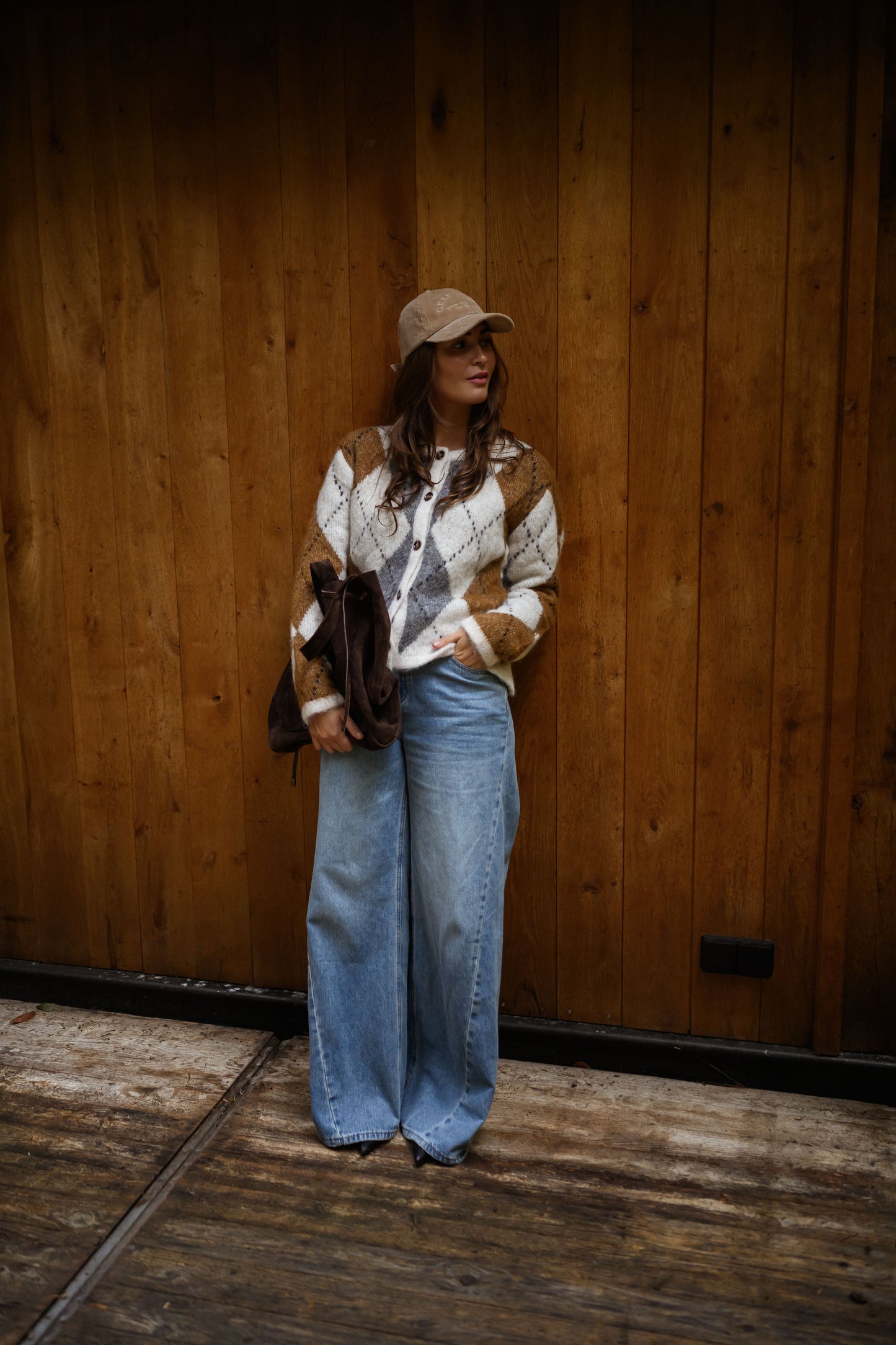 Brown Checkered Diaz Cardigan