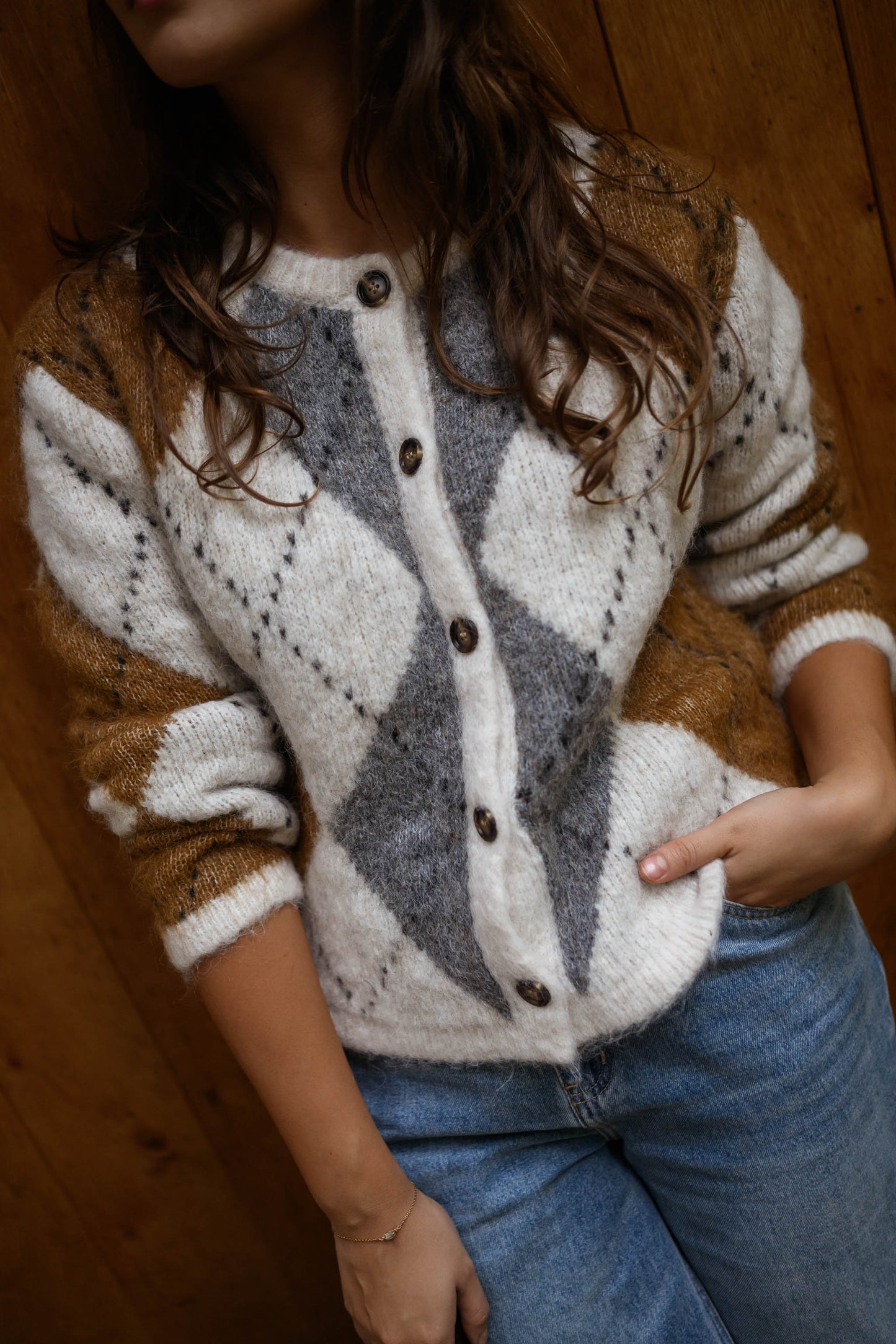 Brown Checkered Diaz Cardigan