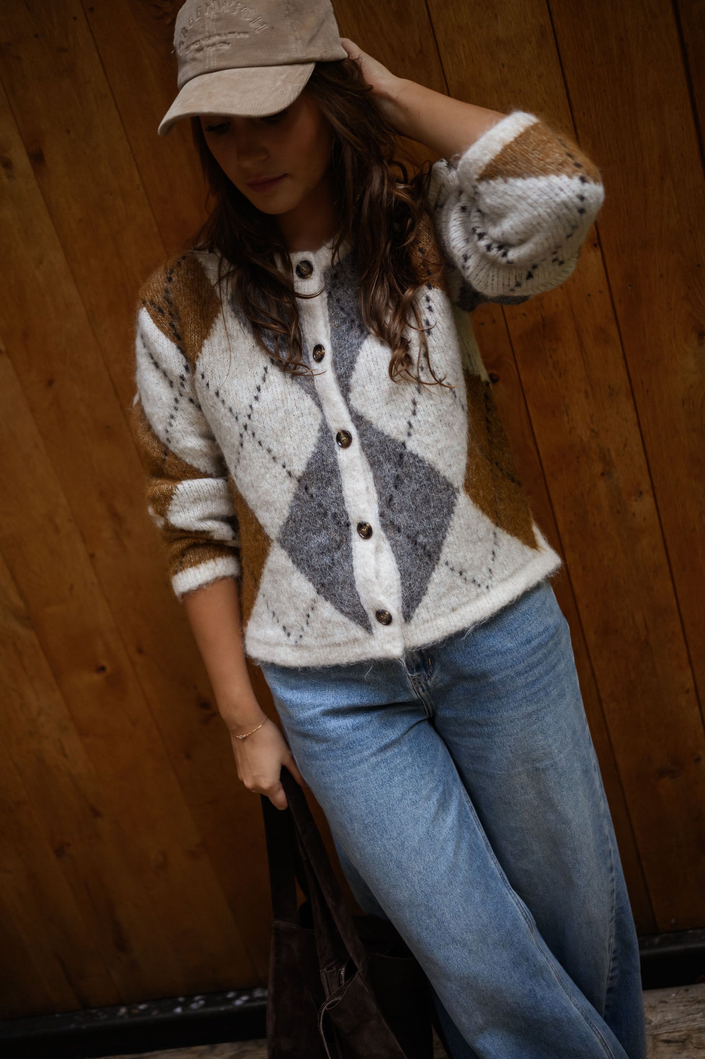 Brown Checkered Diaz Cardigan