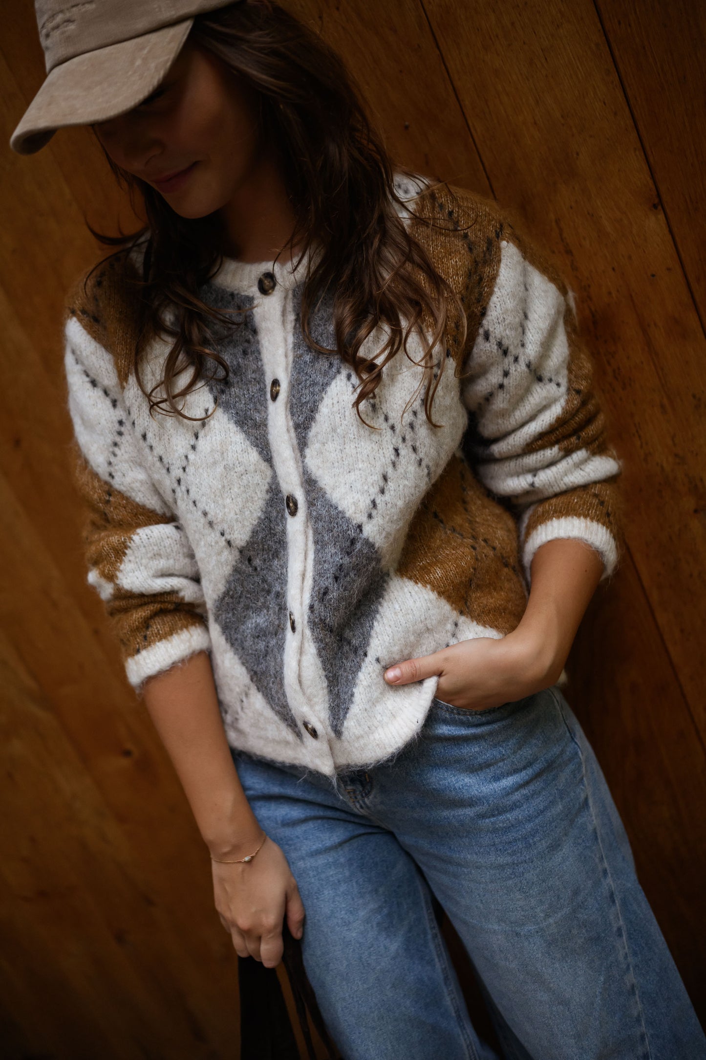 Brown Checkered Diaz Cardigan