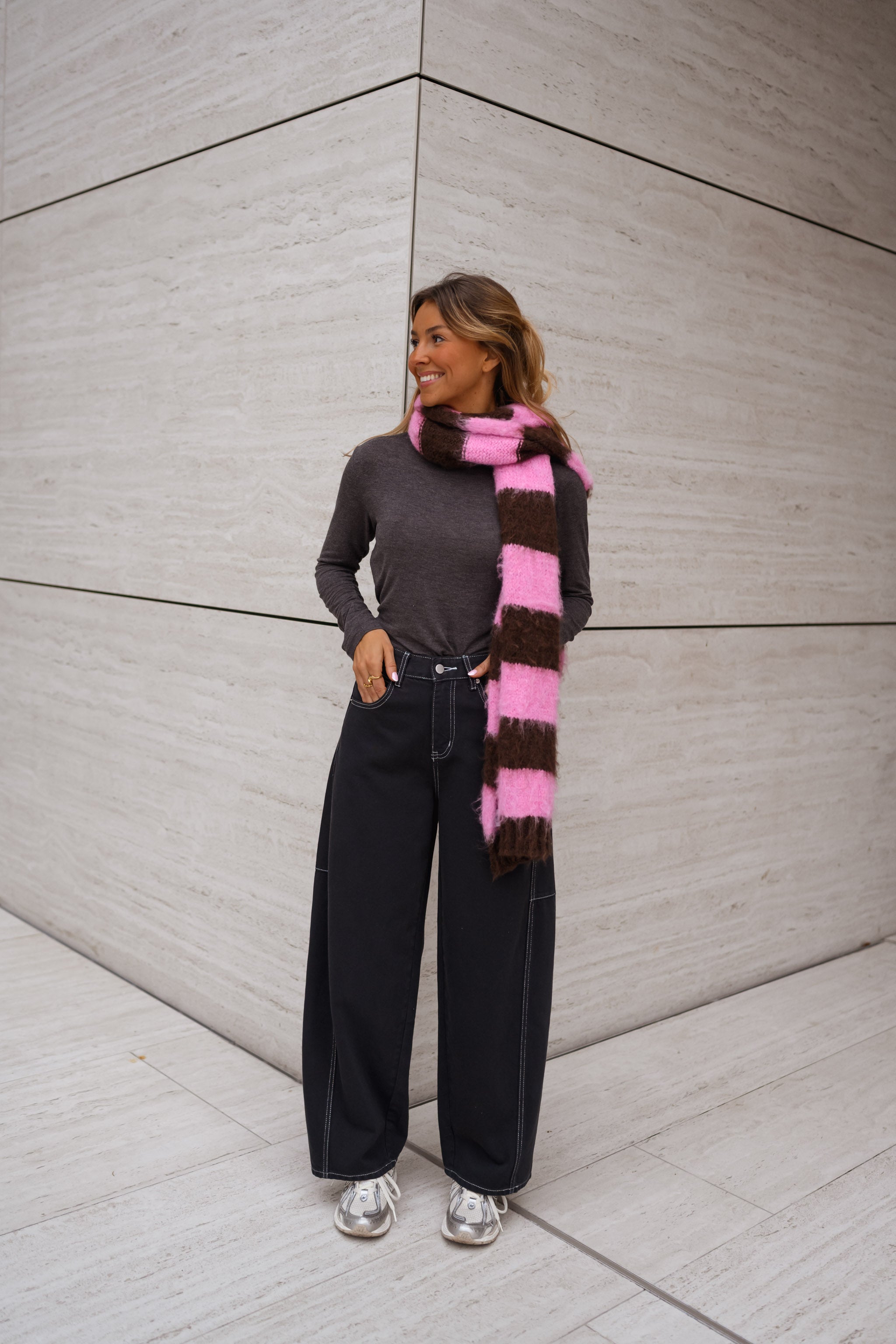Brown and Pink Striped Stina Scarf