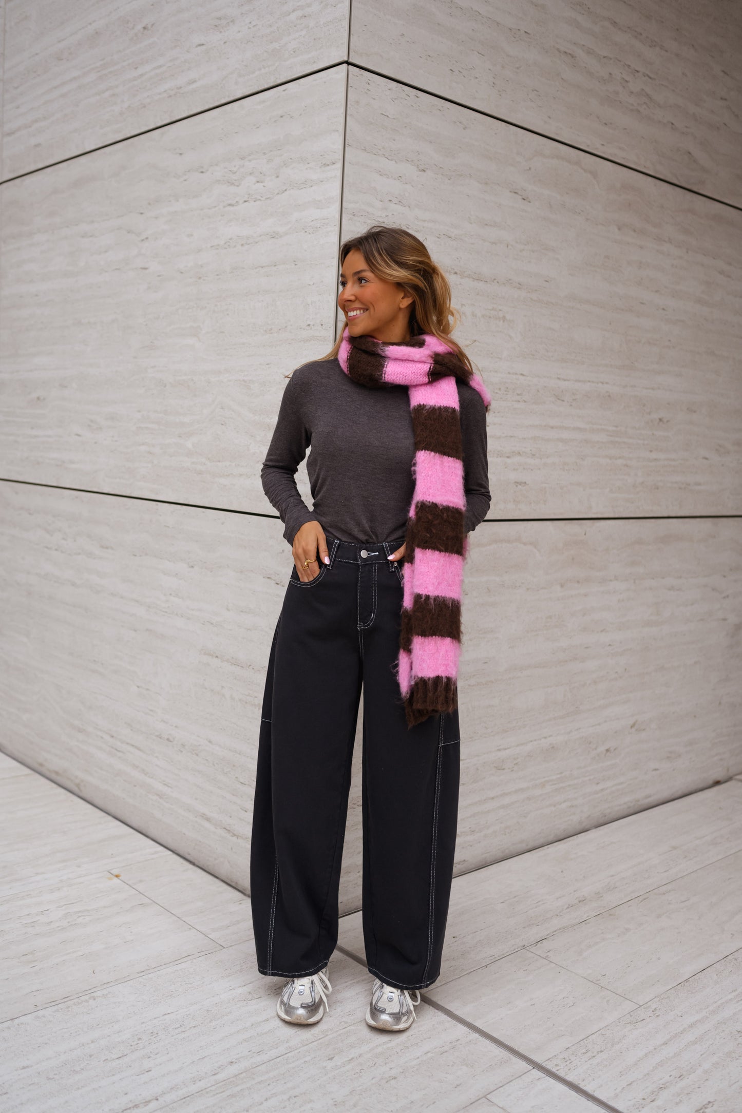 Brown and Pink Striped Stina Scarf