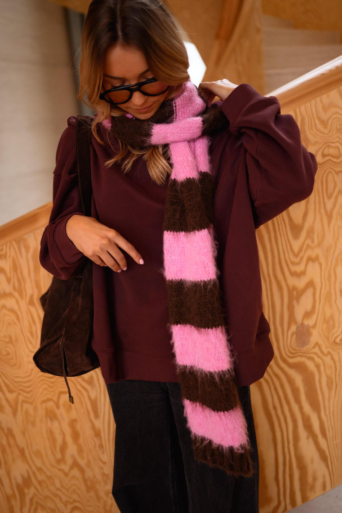 Brown and Pink Striped Stina Scarf