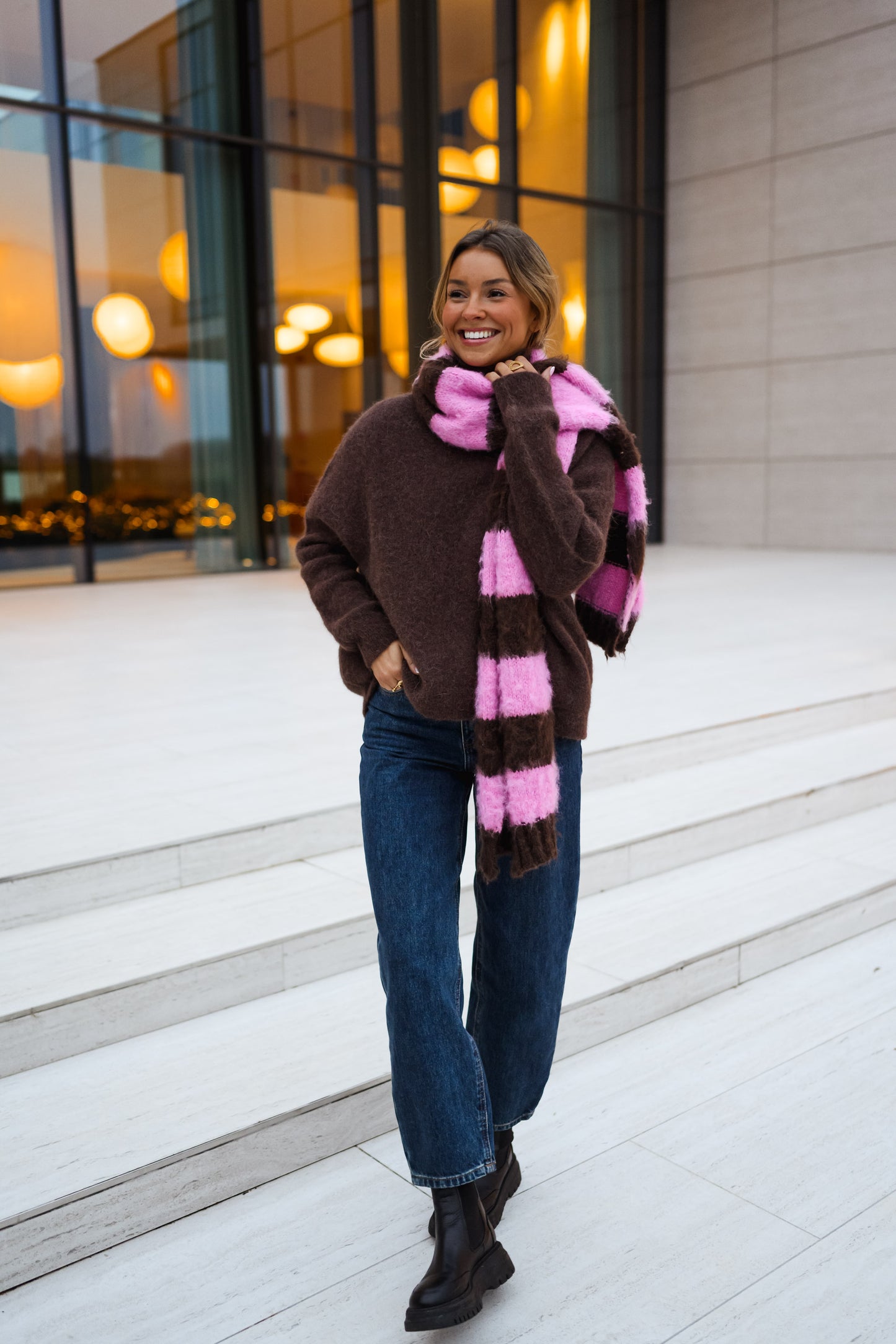 Brown and Pink Striped Stina Scarf