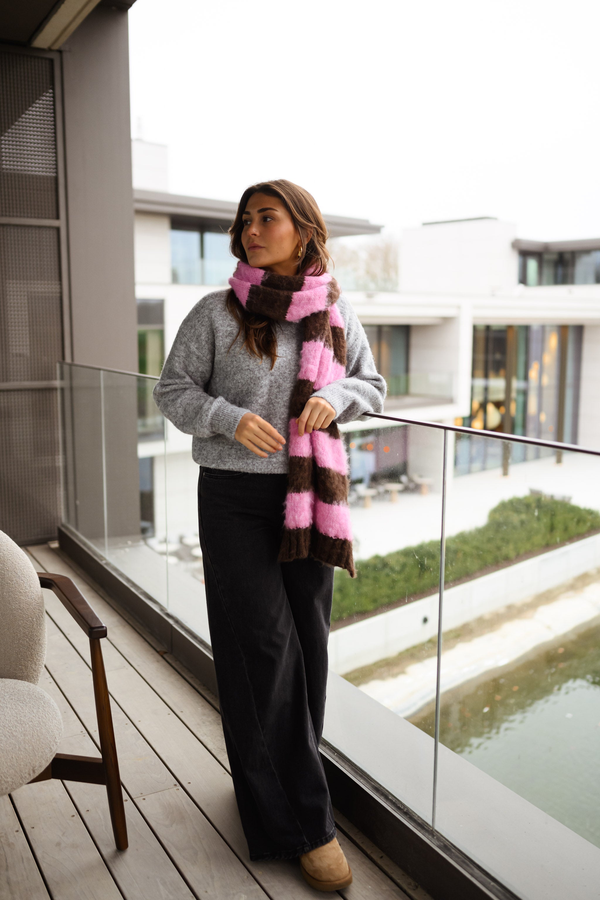 Brown and Pink Striped Stina Scarf