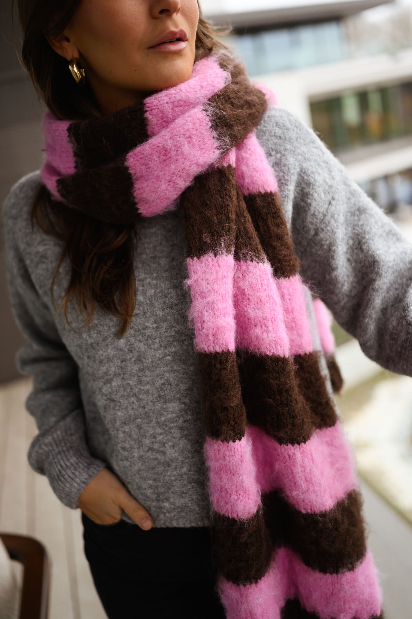 Brown and Pink Striped Stina Scarf