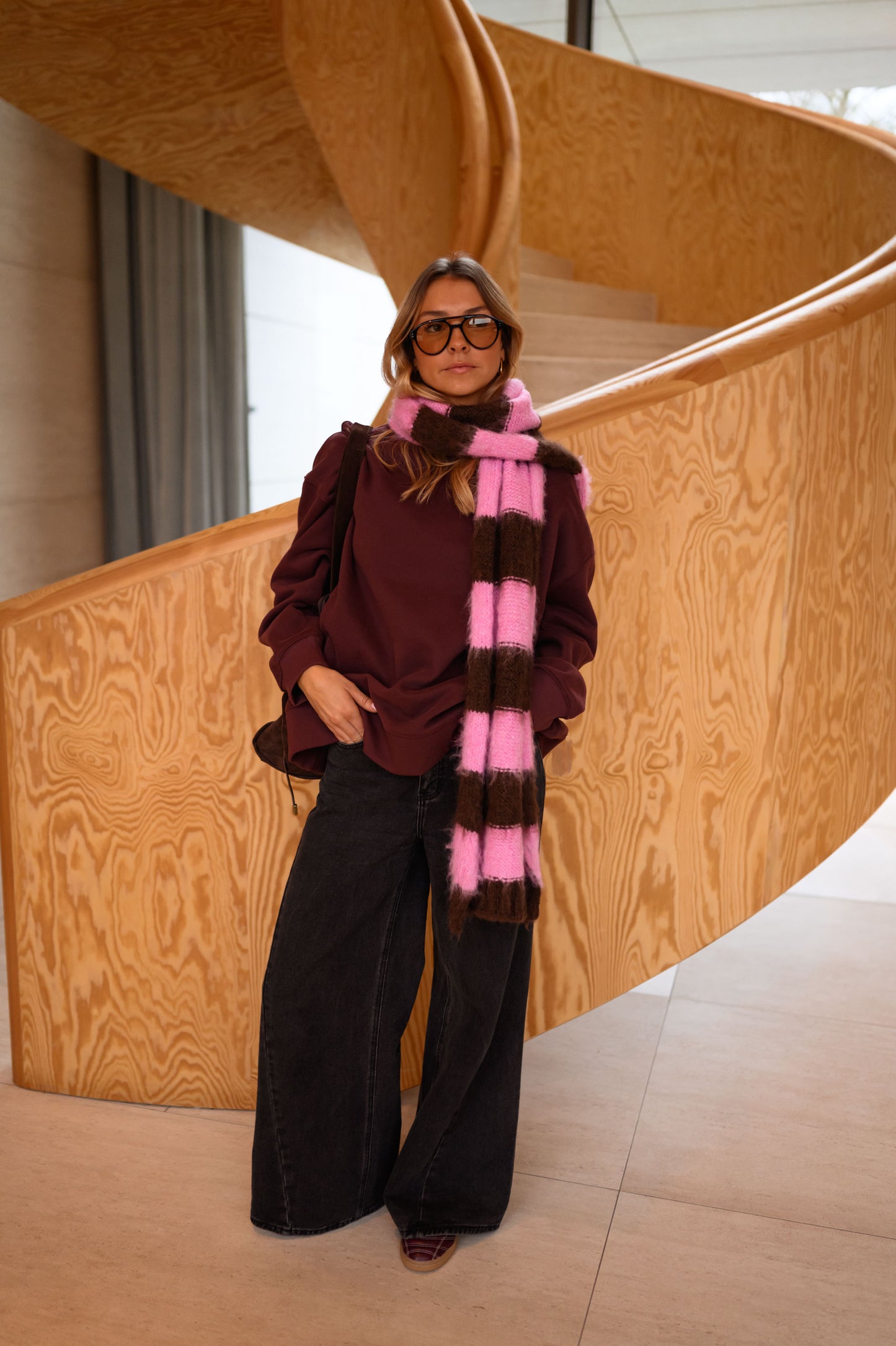 Brown and Pink Striped Stina Scarf