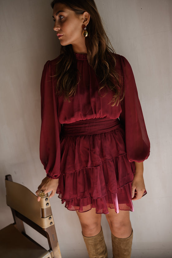 black tulle dress Marsela Lace Bodice Gown | Burgundy | Debs & Prom main image 1