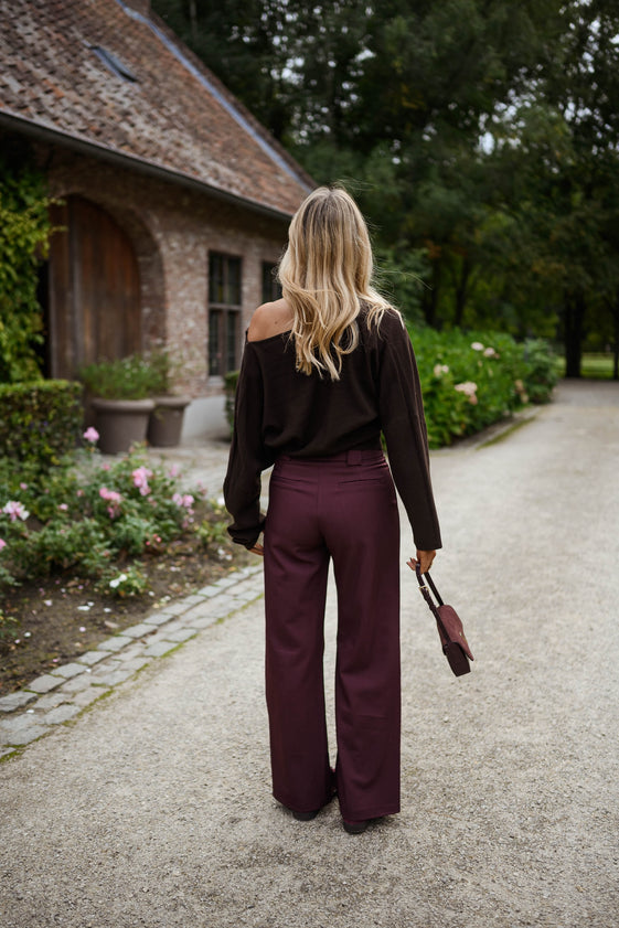Burgundy Pleated Pants with Side Pockets & Hook-and-Eye Zipper Closure  Melha Pants by EASY CLOTHES  Size L