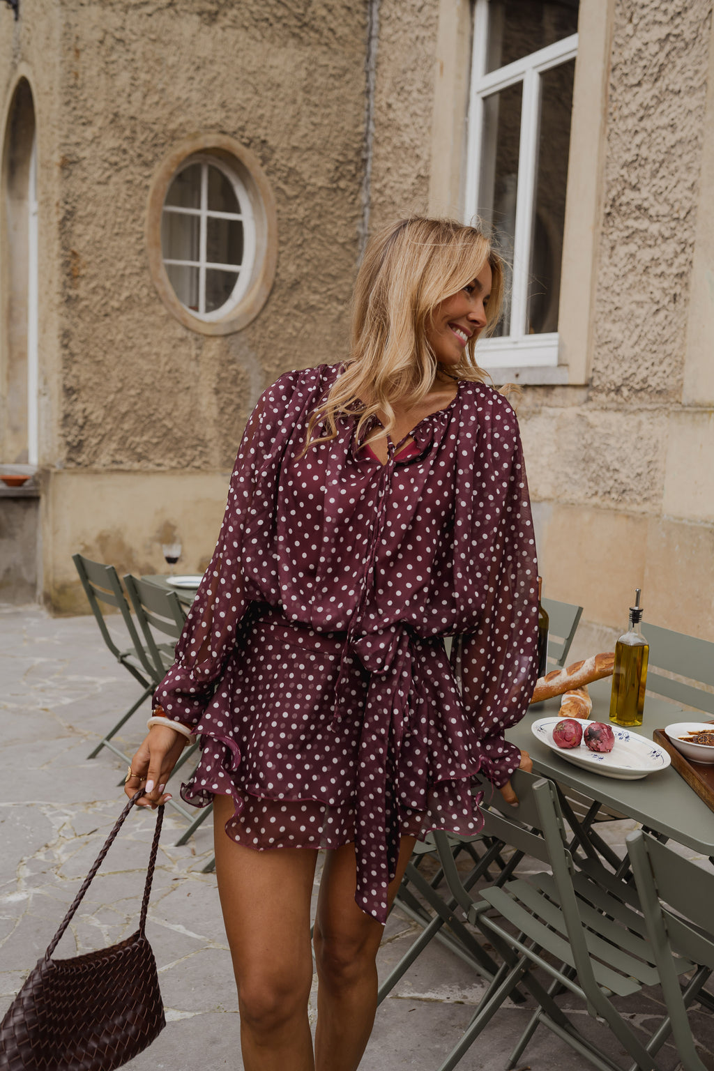 Burgundy Polka Dot Alenor Dress