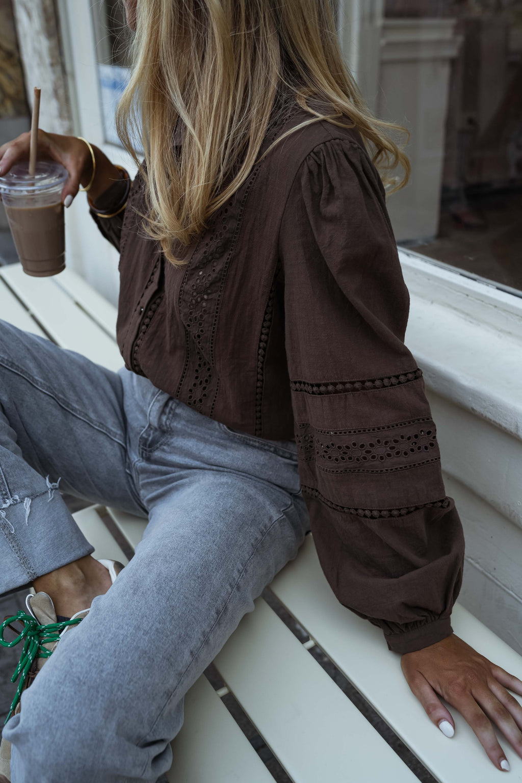 Chocolate Grain Broderie Anglaise Blouse | Easy Clothes