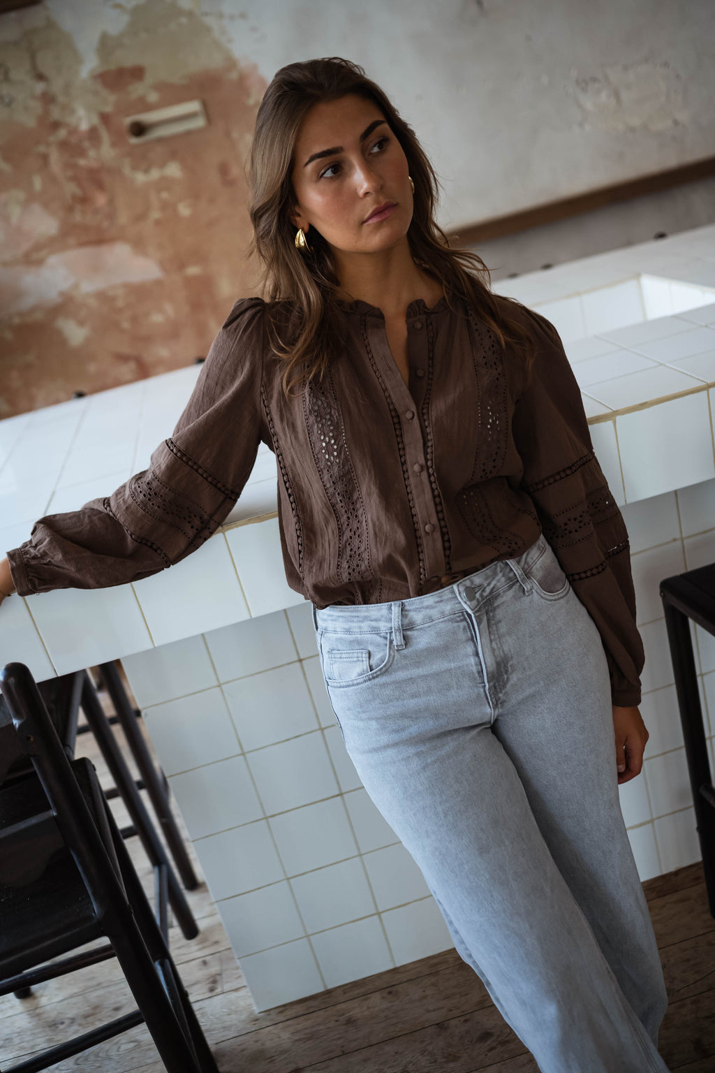 Chocolate Grain Broderie Anglaise Blouse | Easy Clothes | Easy