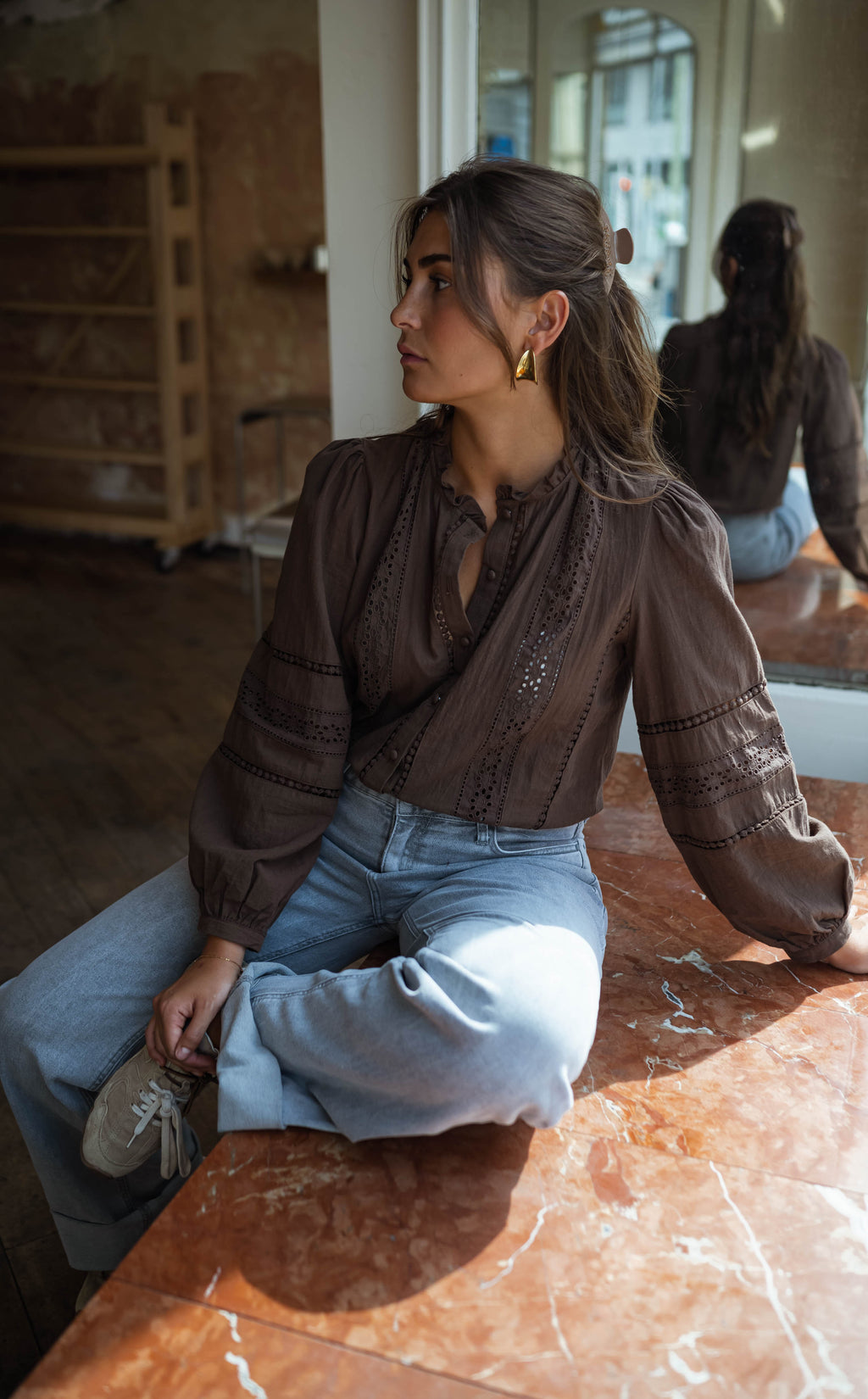 Chocolate Grain Broderie Anglaise Blouse | Easy Clothes | Easy