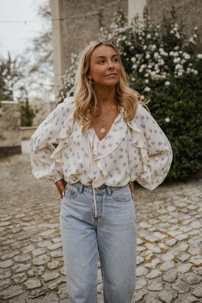 Ecru Blue Floral Euredice Blouse | Easy Clothes