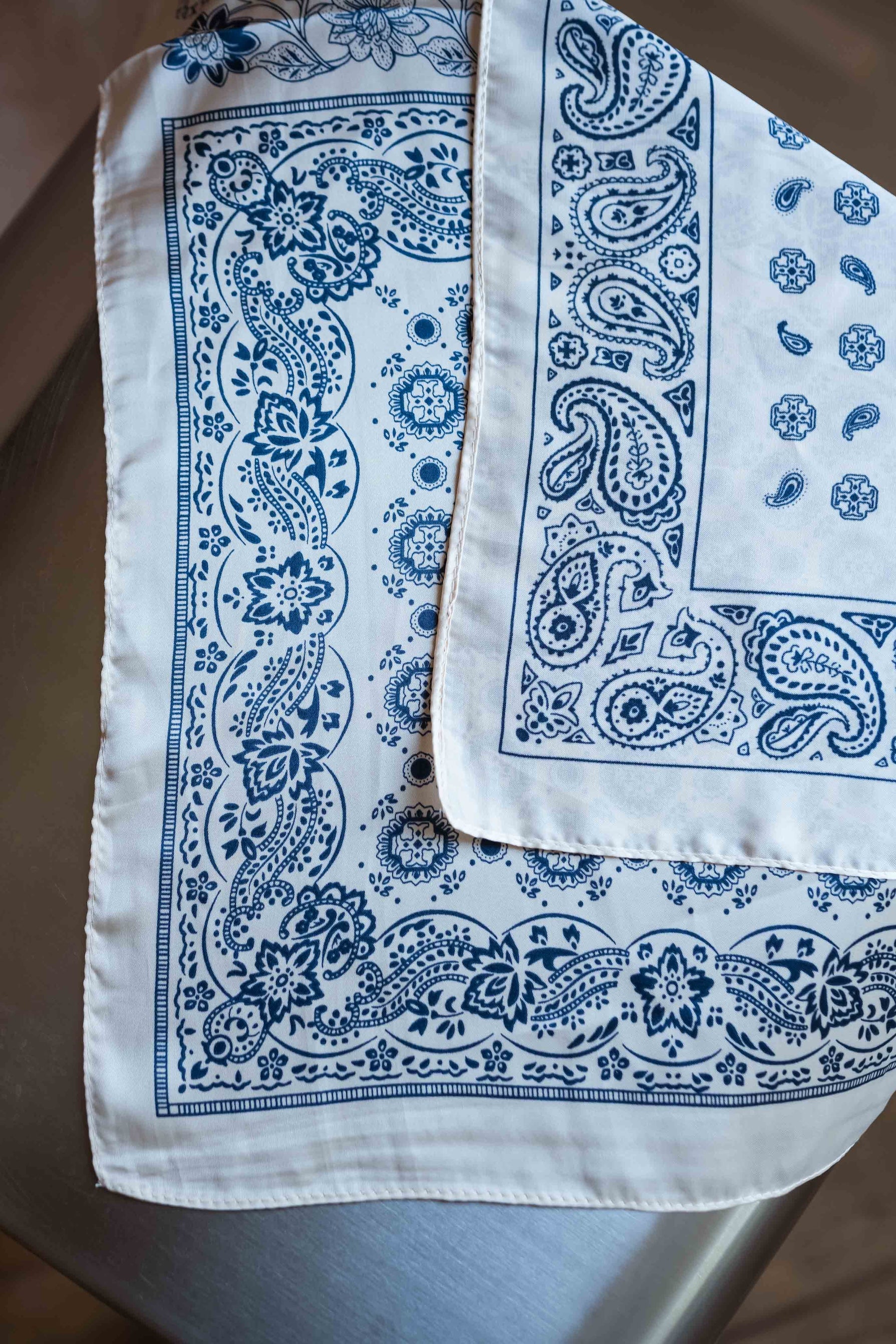 Ecru and Blue Floral Pino Scarf