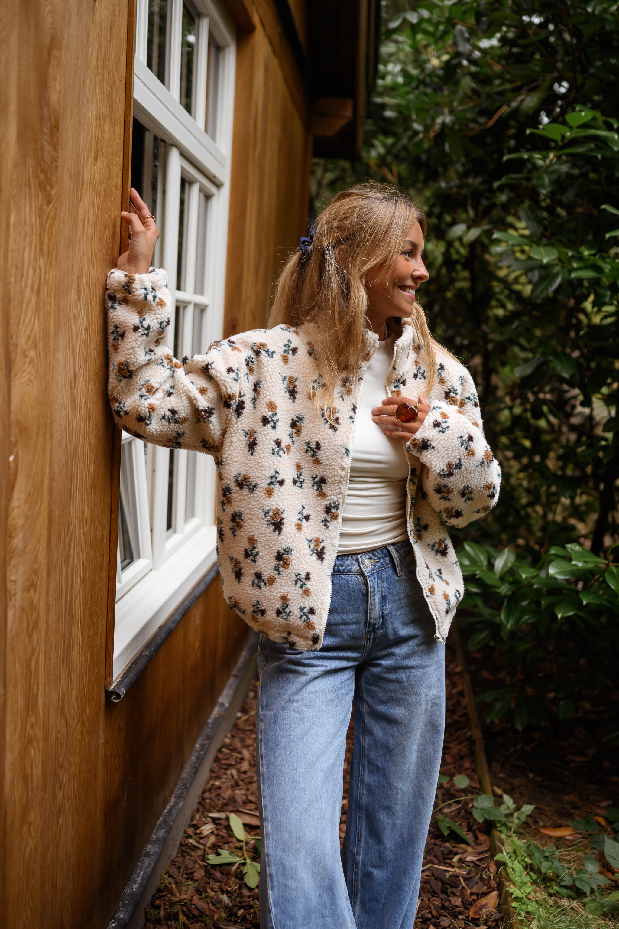 Ecru Floral Alice Fleece Jacket