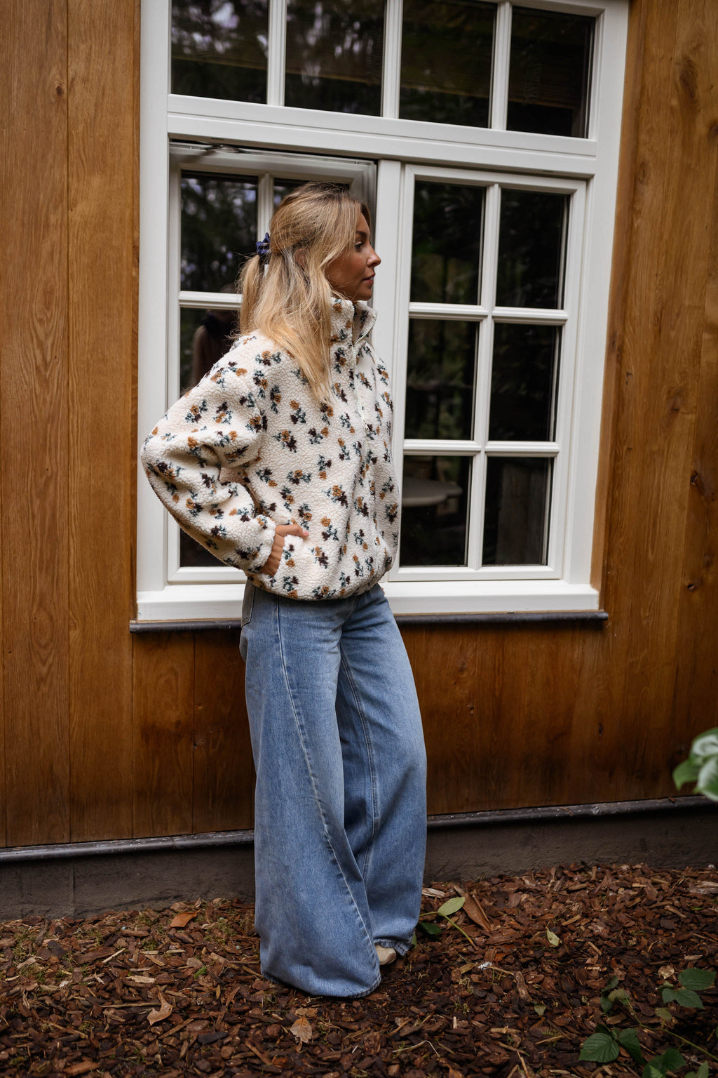 Ecru Floral Alice Fleece Jacket | Easy Clothes North America