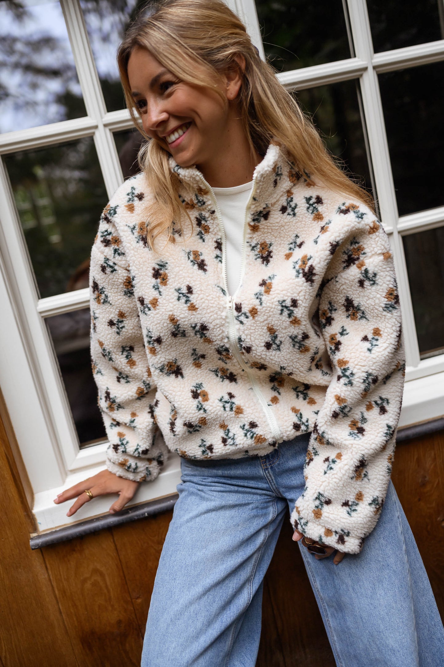 Ecru Floral Alice Fleece Jacket