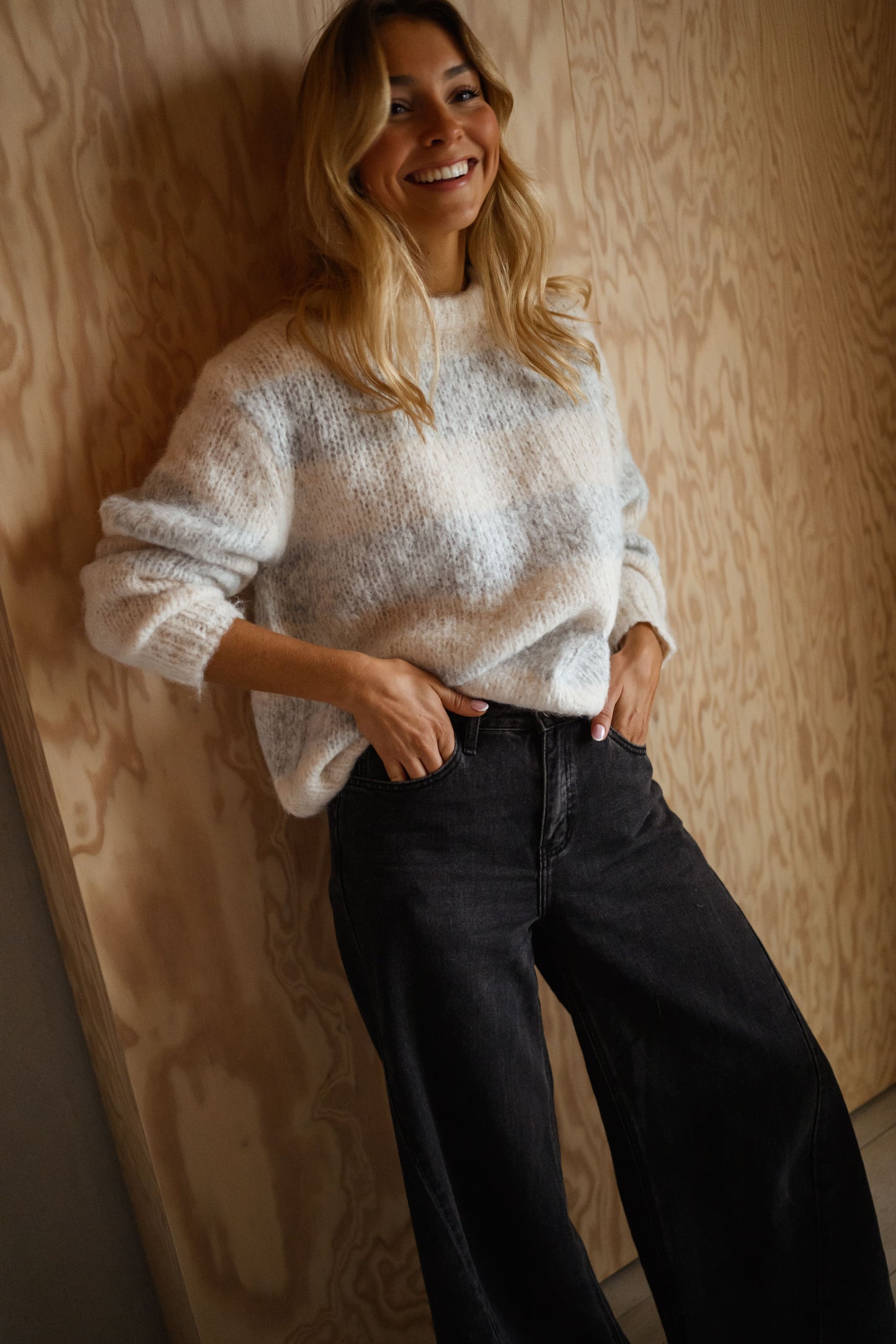 Ecru and Grey Debby Sweater