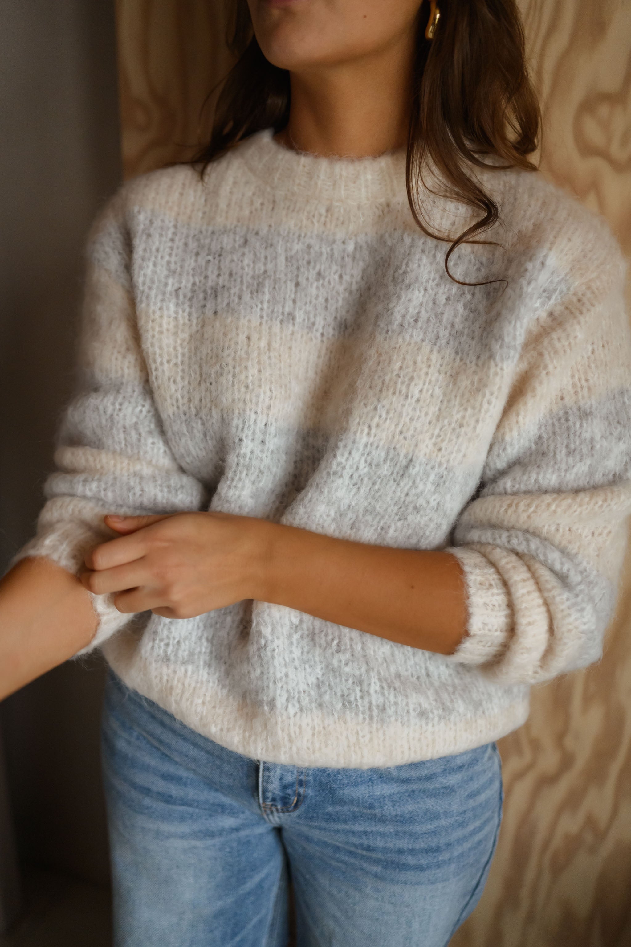Ecru and Grey Debby Sweater
