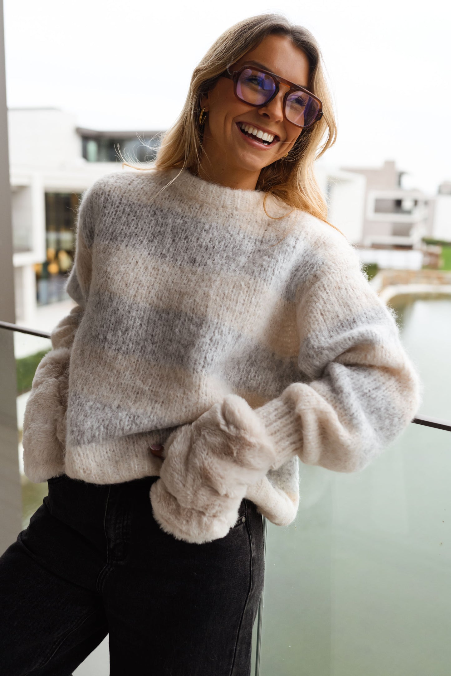 Ecru and Grey Debby Sweater