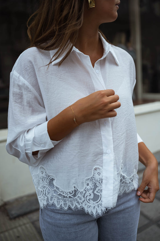 knee length dresses for ladies Off White Lace Button Down Shirt Shell Off-White / L