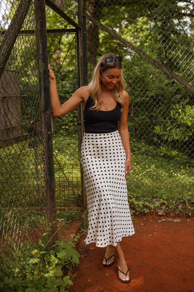Ecru Jeanne Polka Dot Midi Skirt | Easy Clothes | Easy Clothes