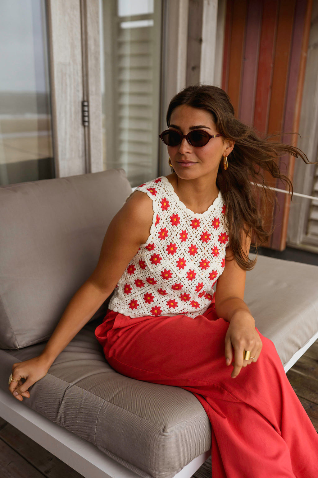 Ecru And Red Crochet Marcella Top | Easy Clothes North America