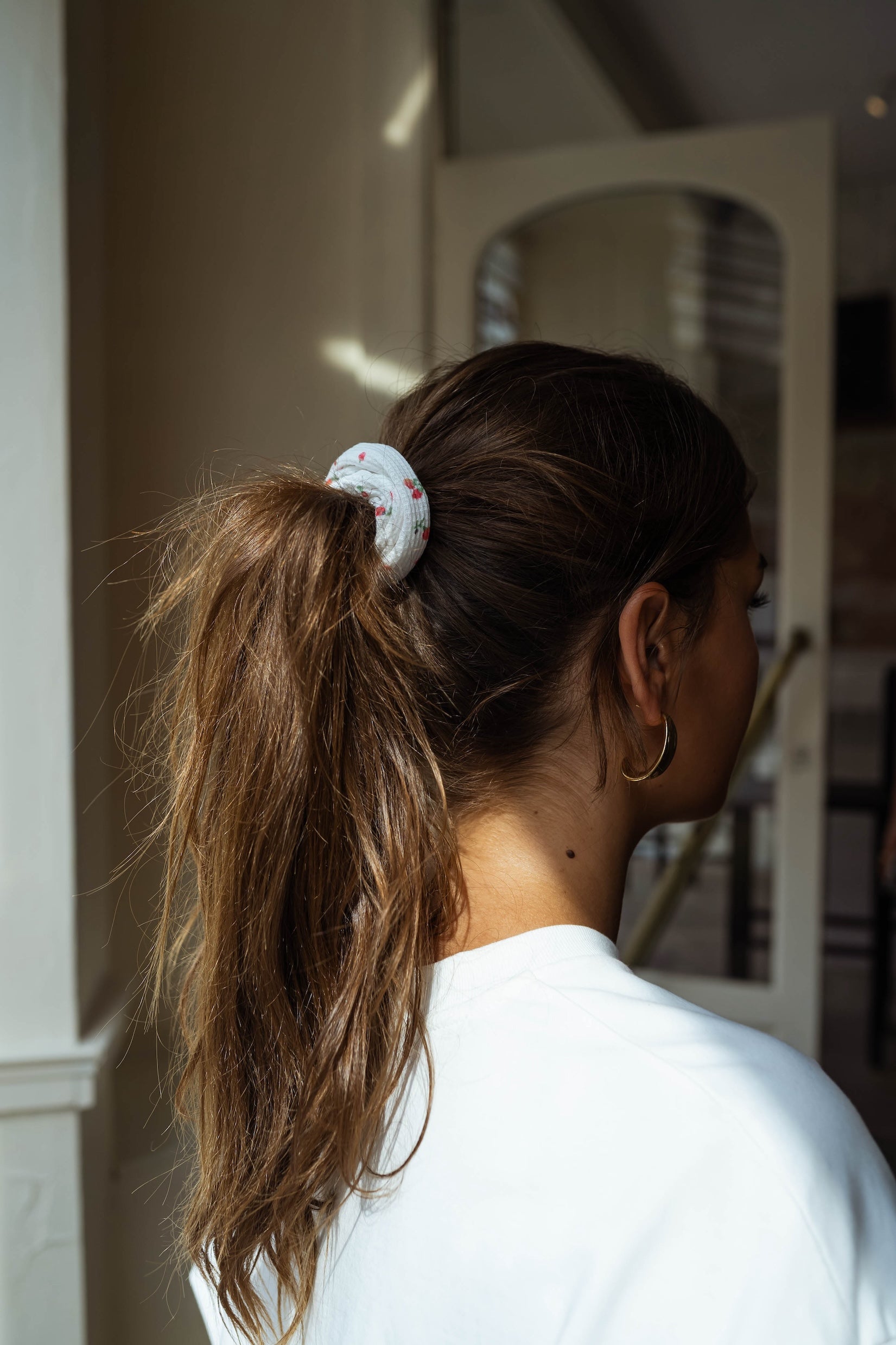 Ecru and Red Floral Alon Scrunchie