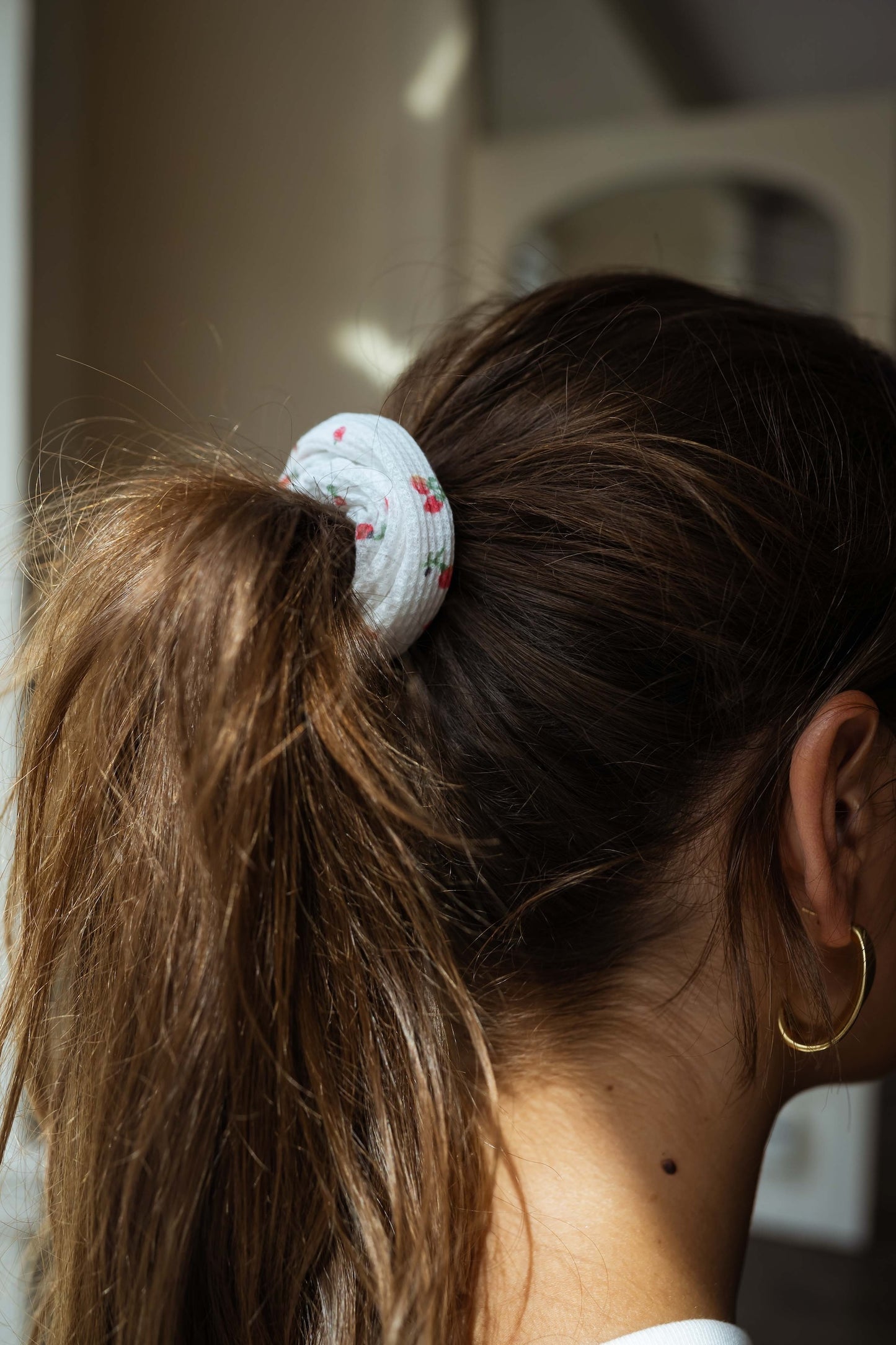 Ecru and Red Floral Alon Scrunchie