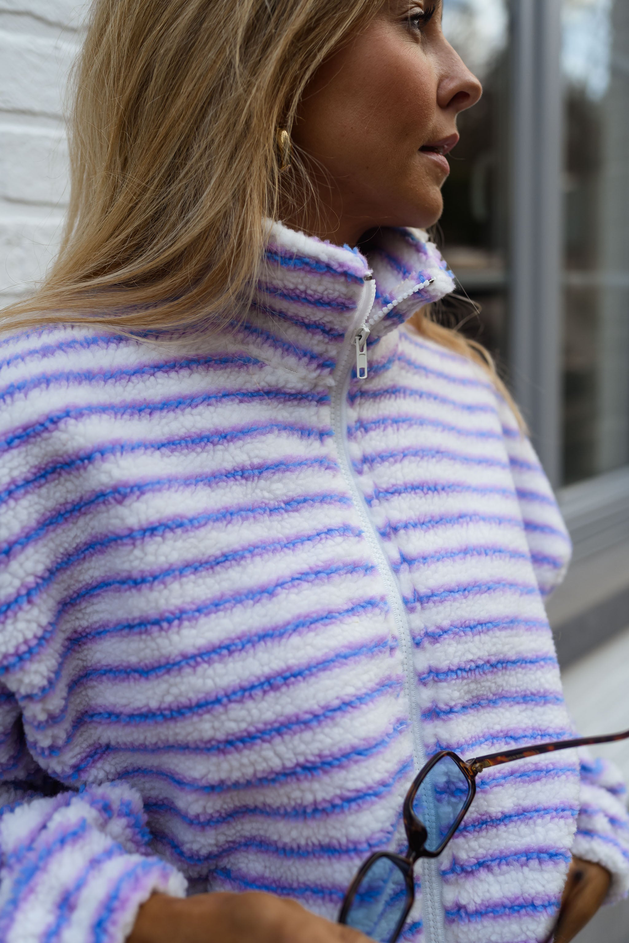 Ecru Striped Oxanna Fleece Jacket