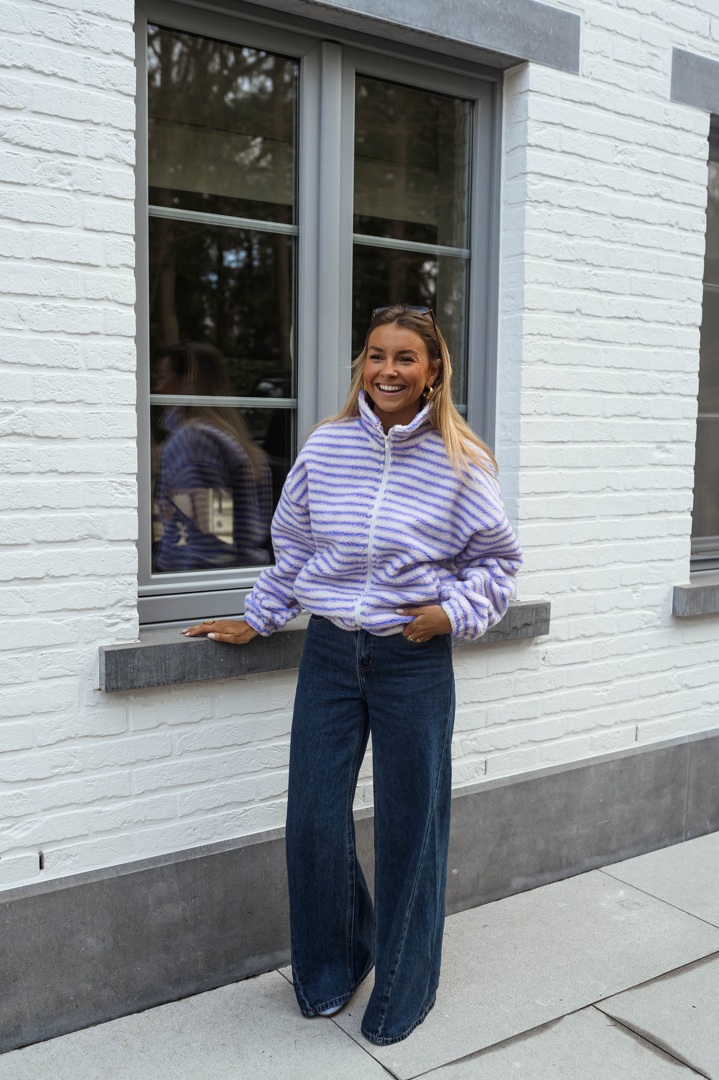 Ecru Striped Oxanna Fleece Jacket