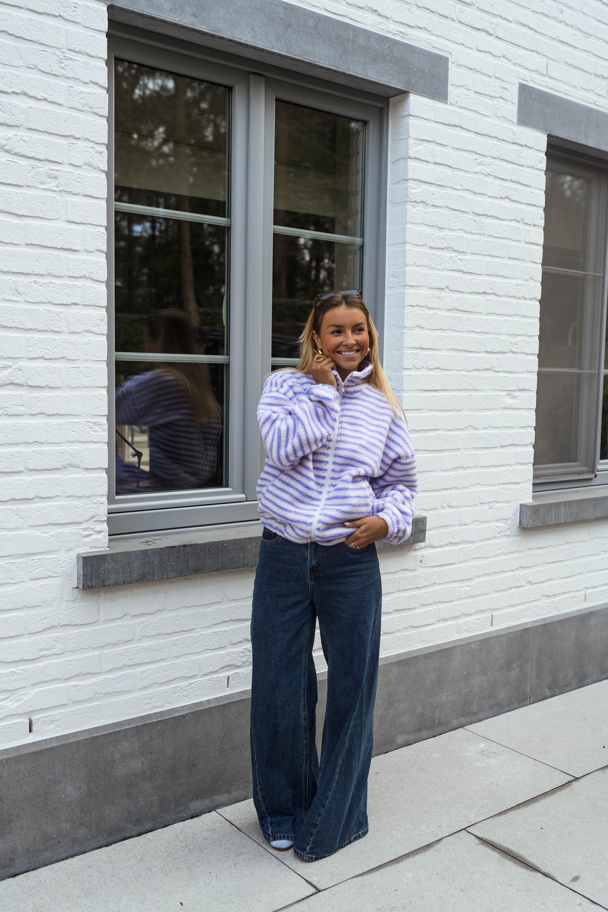 Ecru Striped Oxanna Fleece Jacket