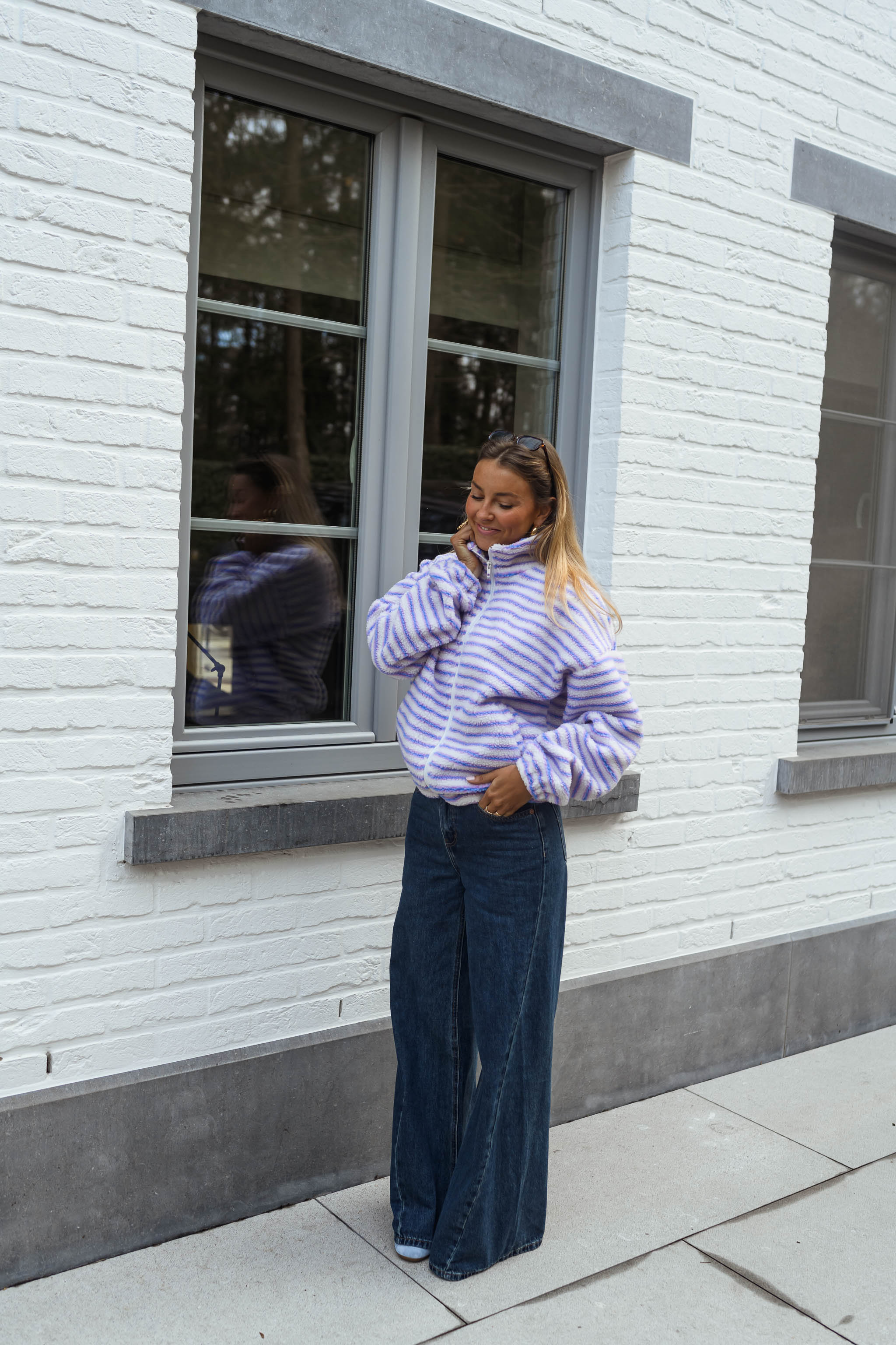 Ecru Striped Oxanna Fleece Jacket