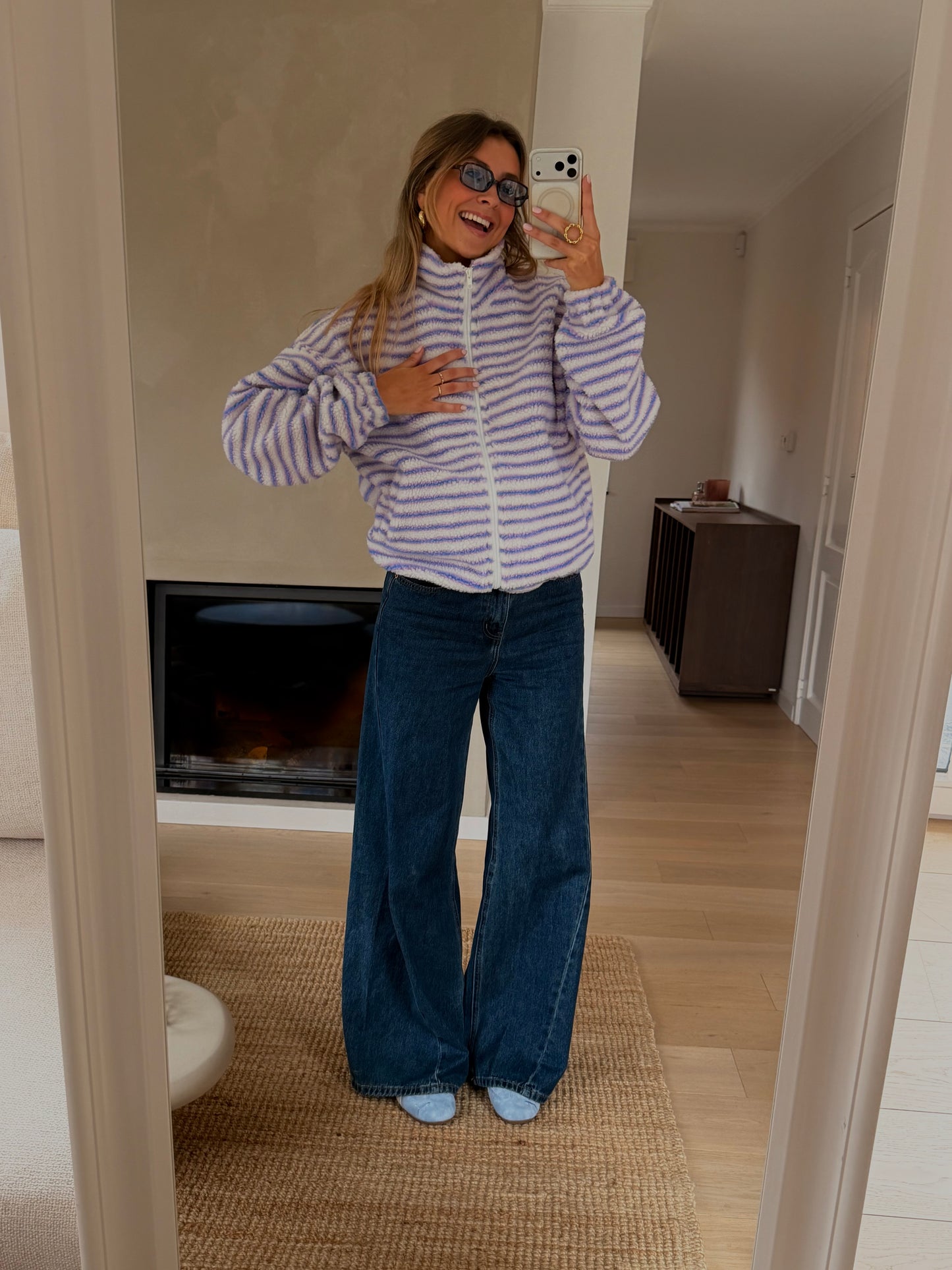 Ecru Striped Oxanna Fleece Jacket