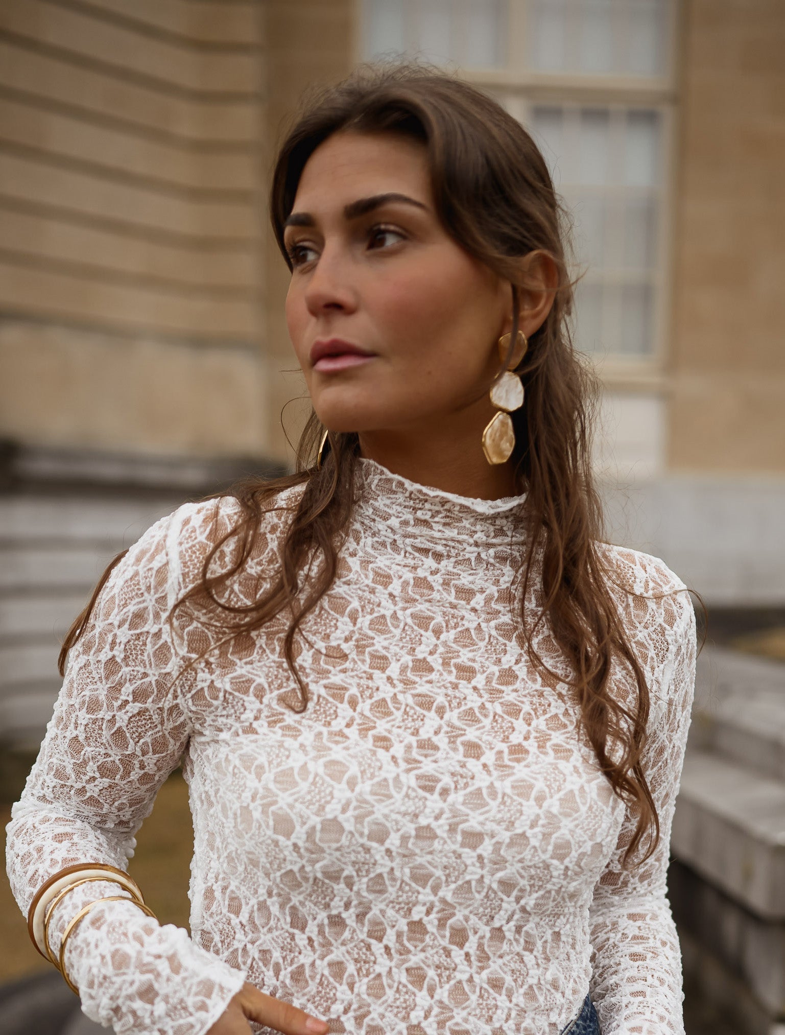 Gold and Beige Palo Earrings