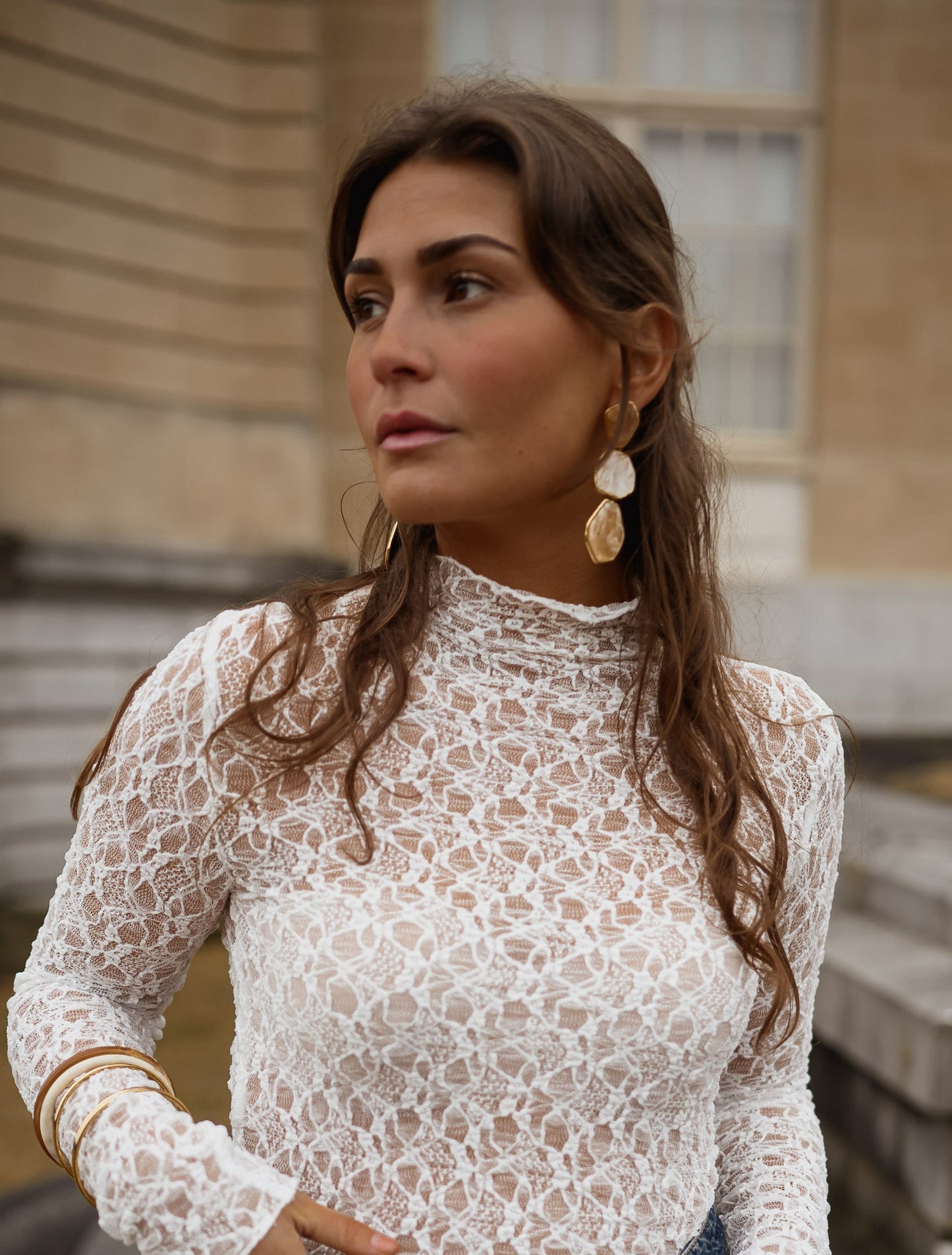 Gold and Beige Palo Earrings