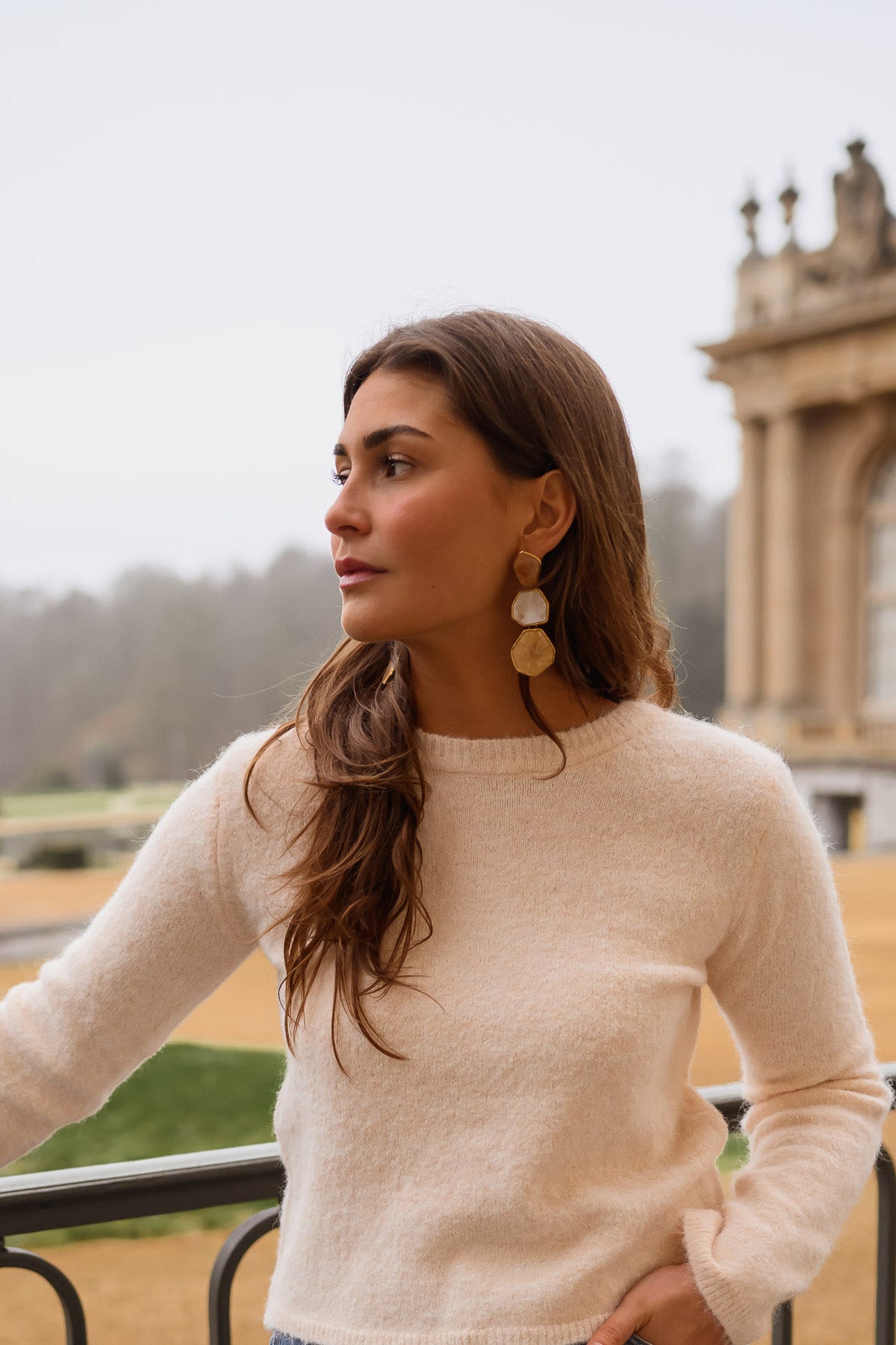 Gold and Beige Palo Earrings