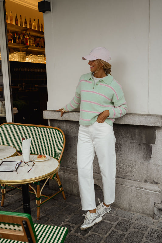 Green With Pink Stripes Odette Sweater