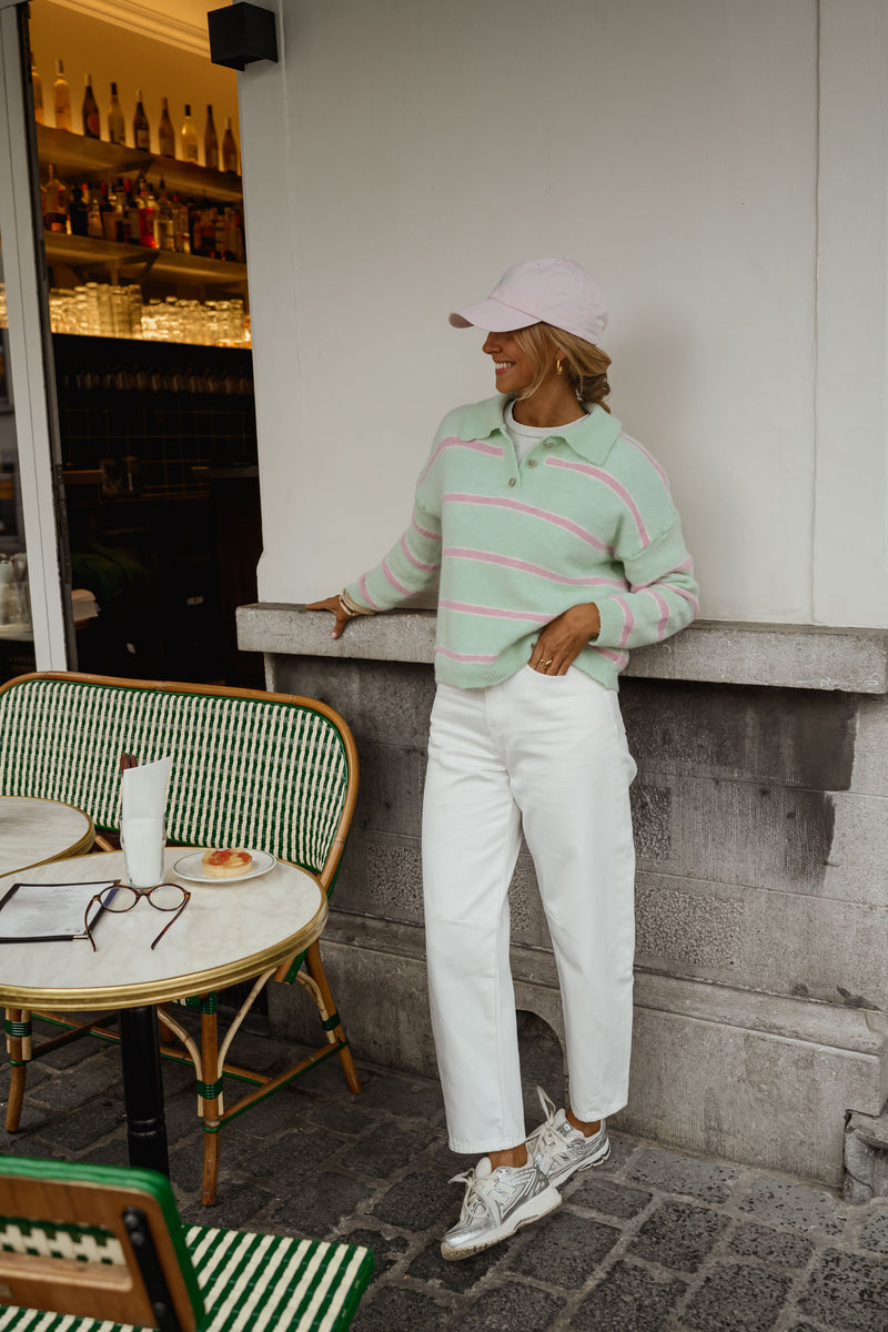 Green With Pink Stripes Odette Sweater