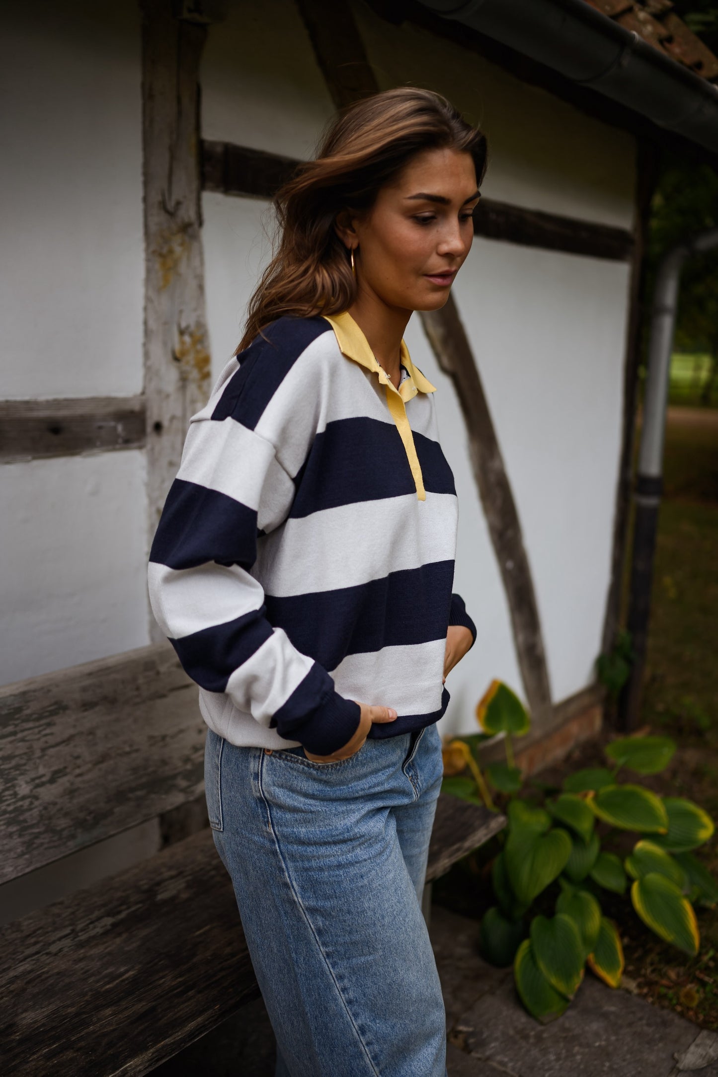 Grey and Blue Striped Davis Polo Sweater