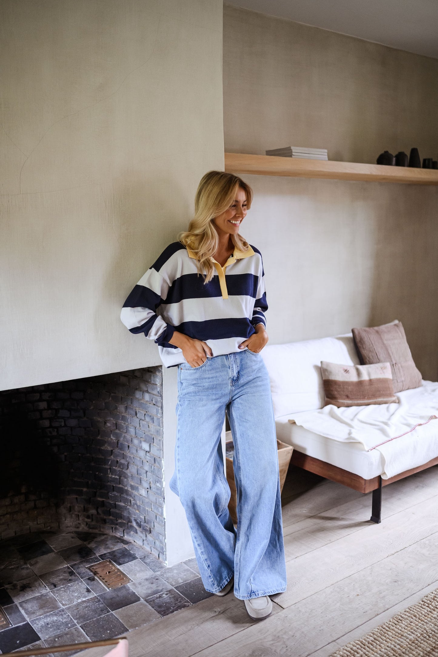 Grey and Blue Striped Davis Polo Sweater