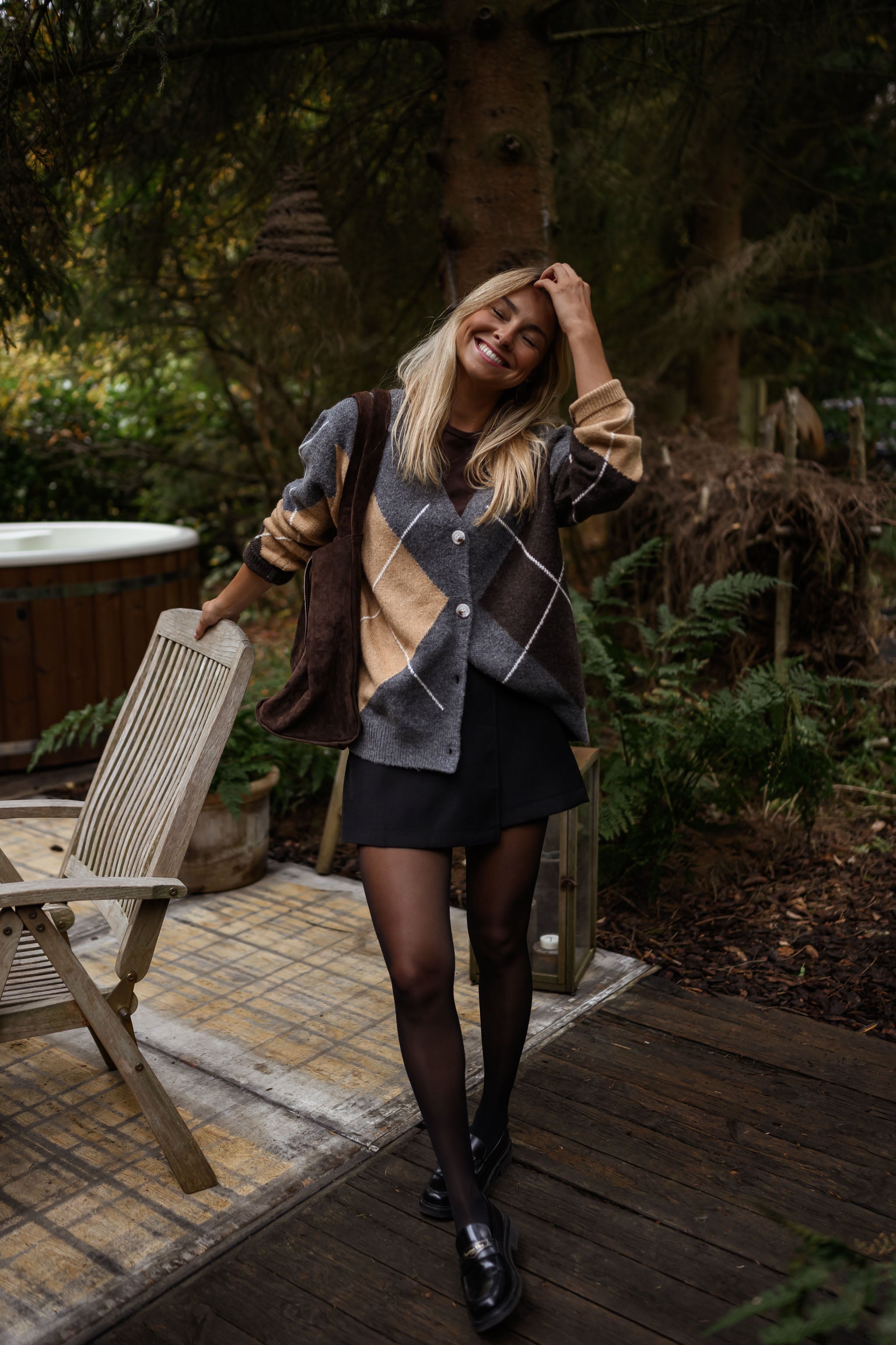 Grey Checkered Georgia Cardigan